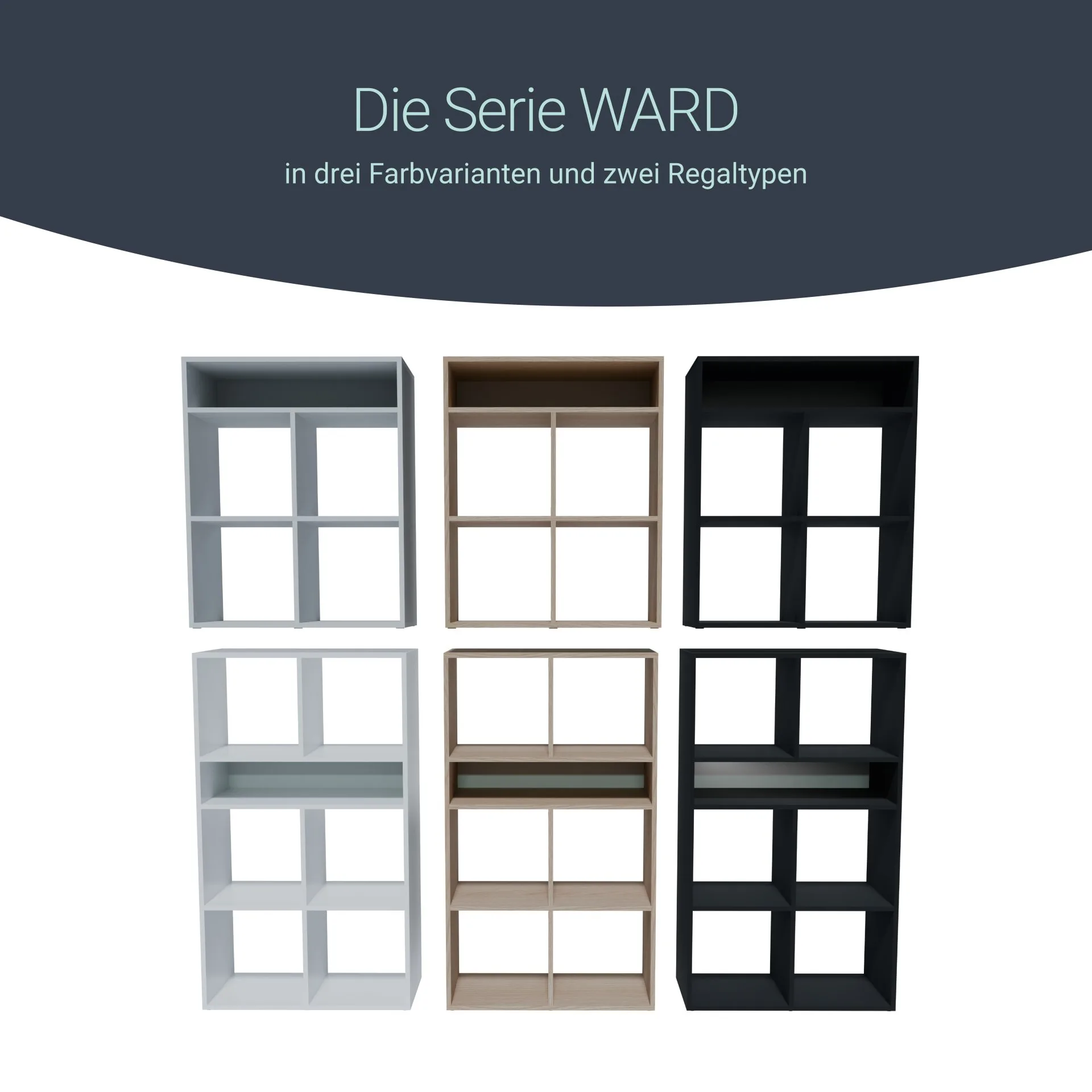 BADEDU WARD Regal 72 cm breit, Weiß, 7 Fächer