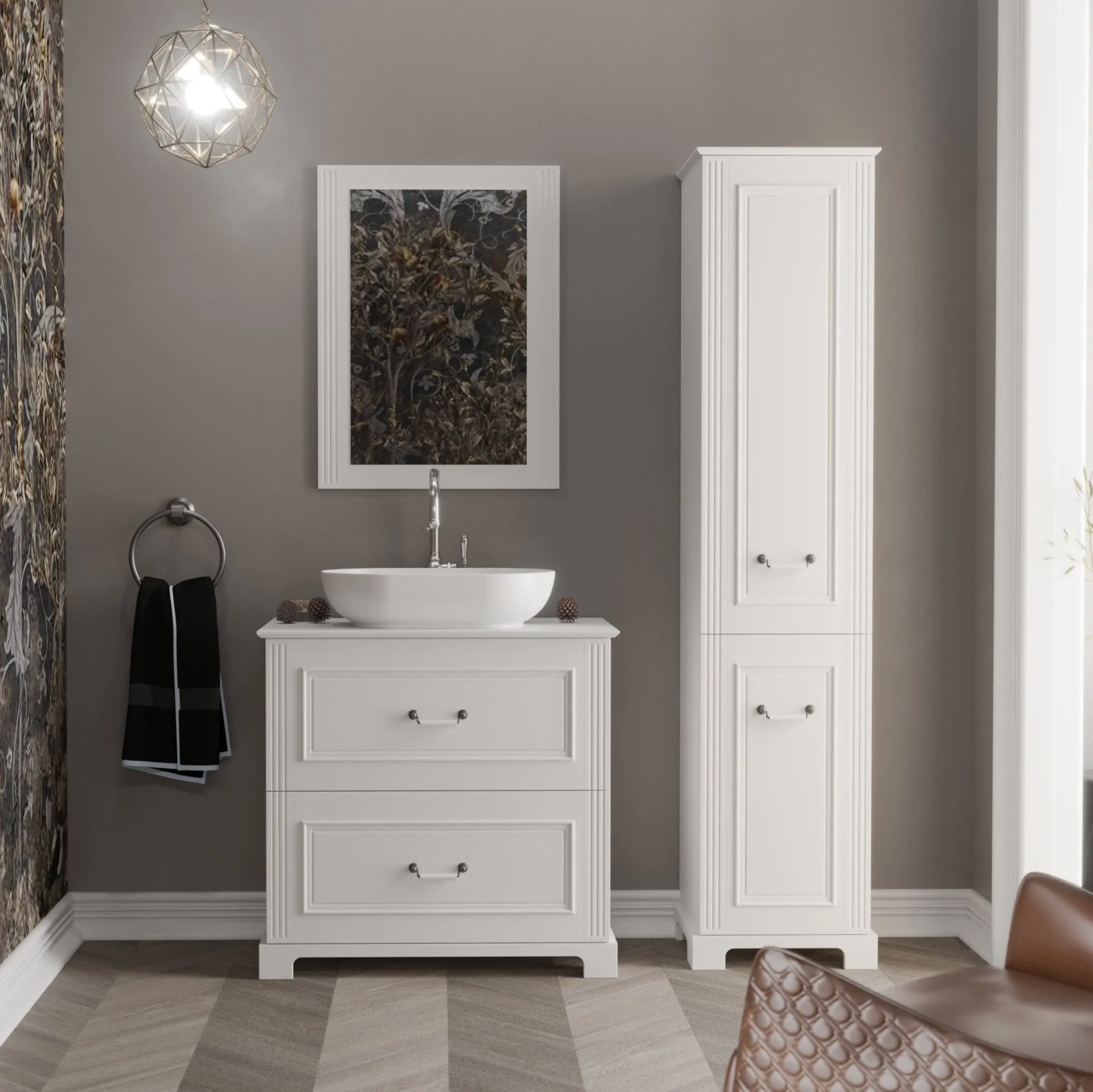 BADEDU RILA Hochschrank 43 cm breit, Weiß matt, mit Füßen