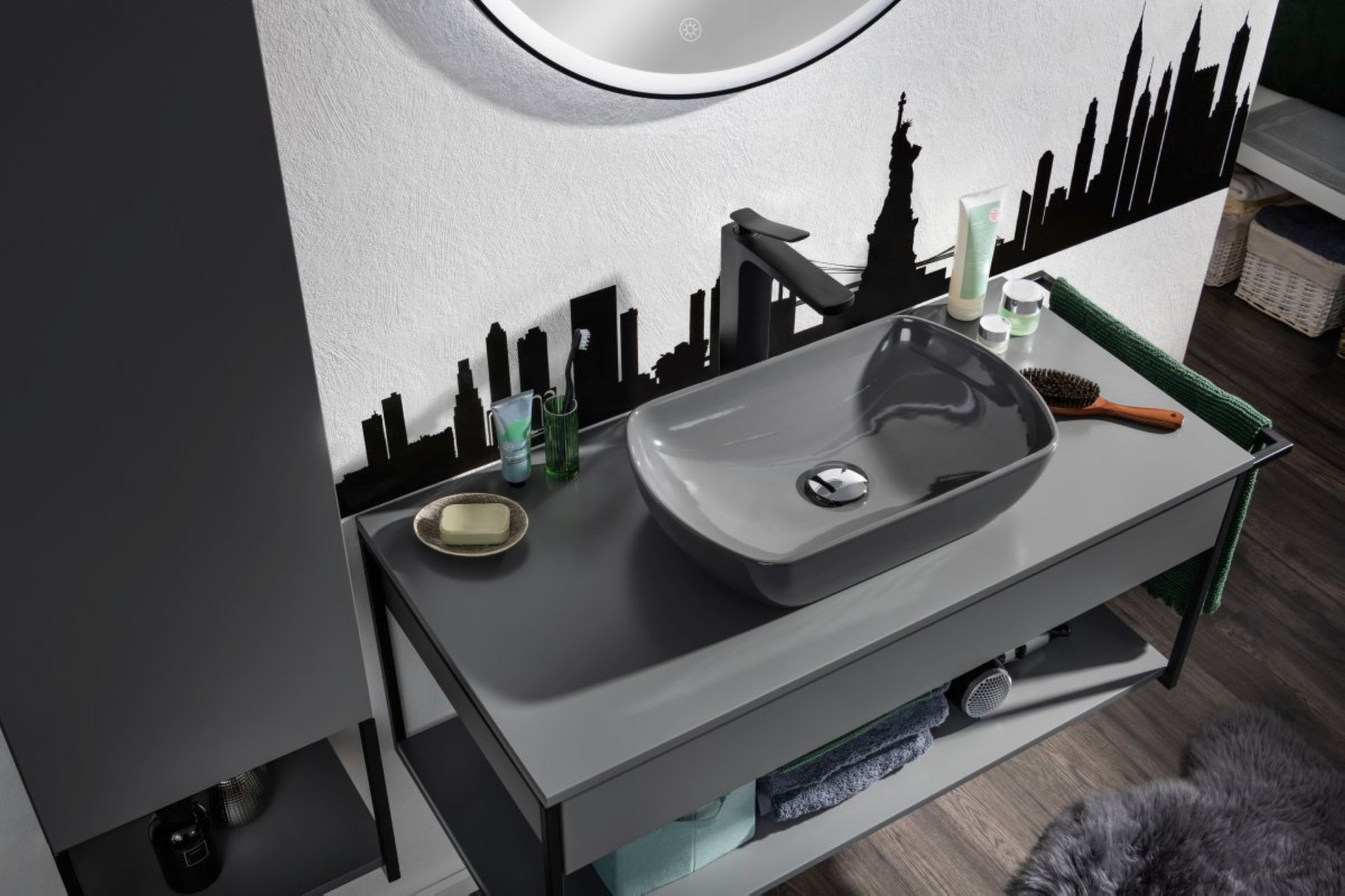 Fackelmann NEW YORK Aufsatzbecken 50 cm breit, Grau, Keramik