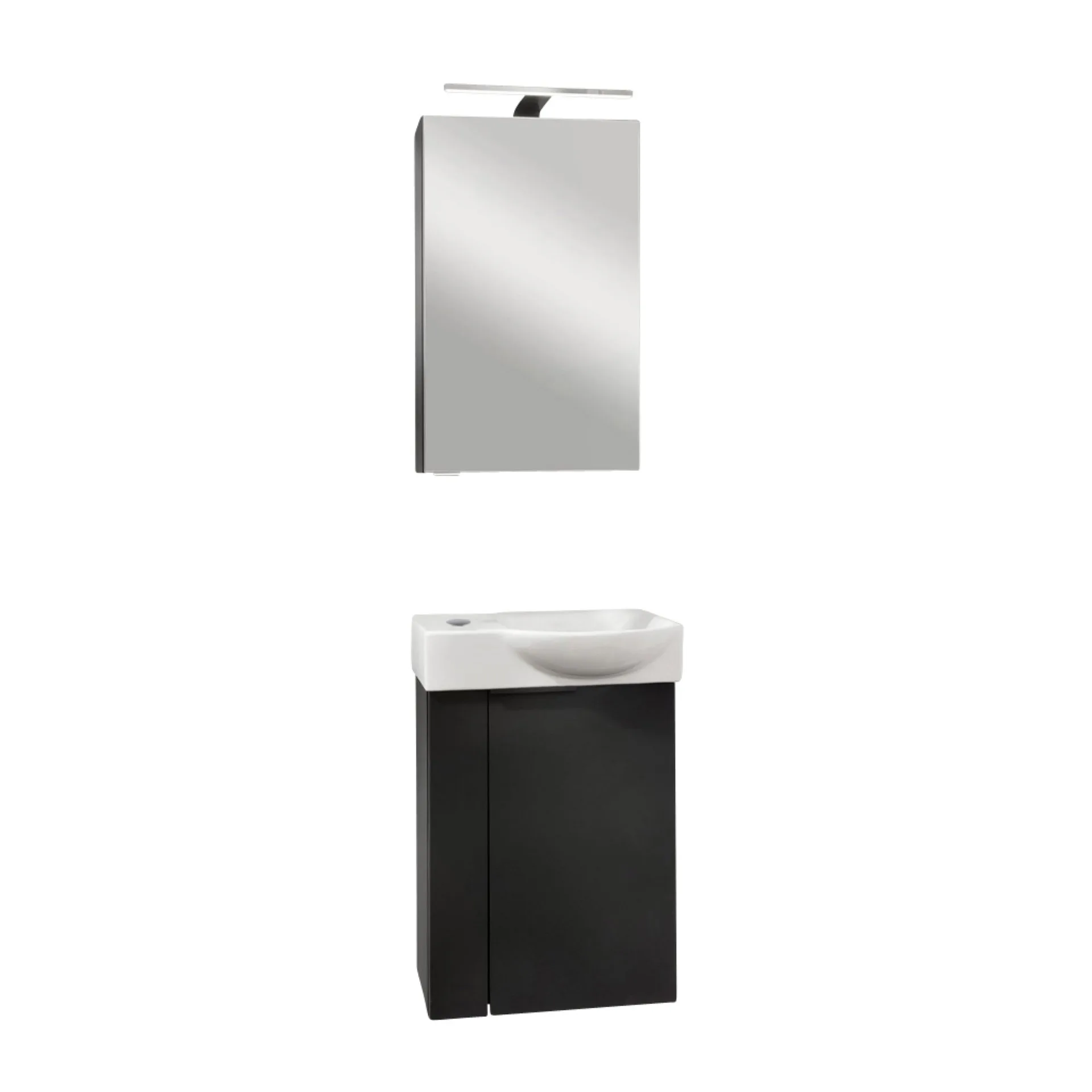 FACKELMANN SBC B.PARIS Gäste WC Waschtisch Set mit Spiegelschrank 45 cm breit, Schwarz matt, Türanschlag rechts