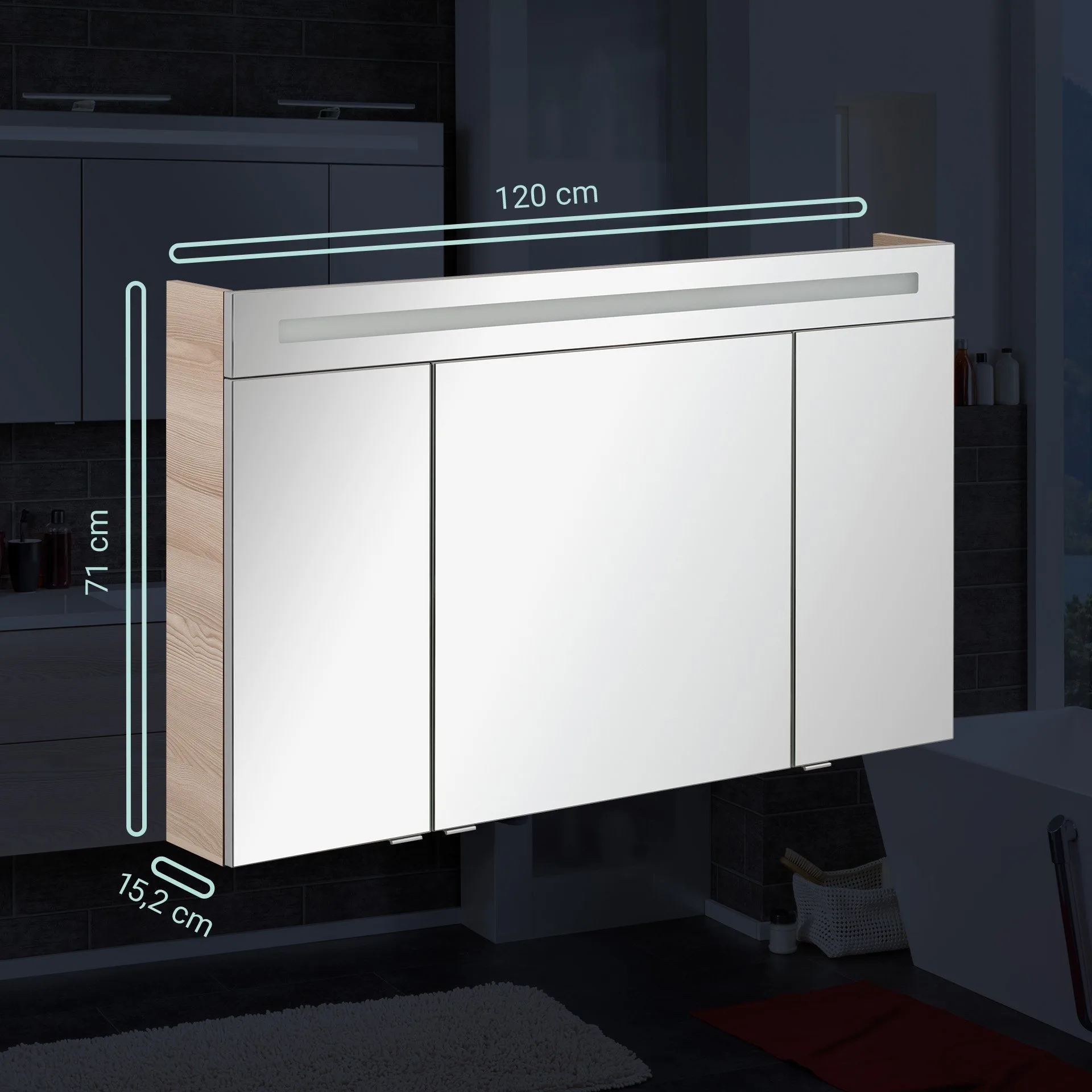 Fackelmann B.CLEVER LED Spiegelschrank 120 cm Braun hell