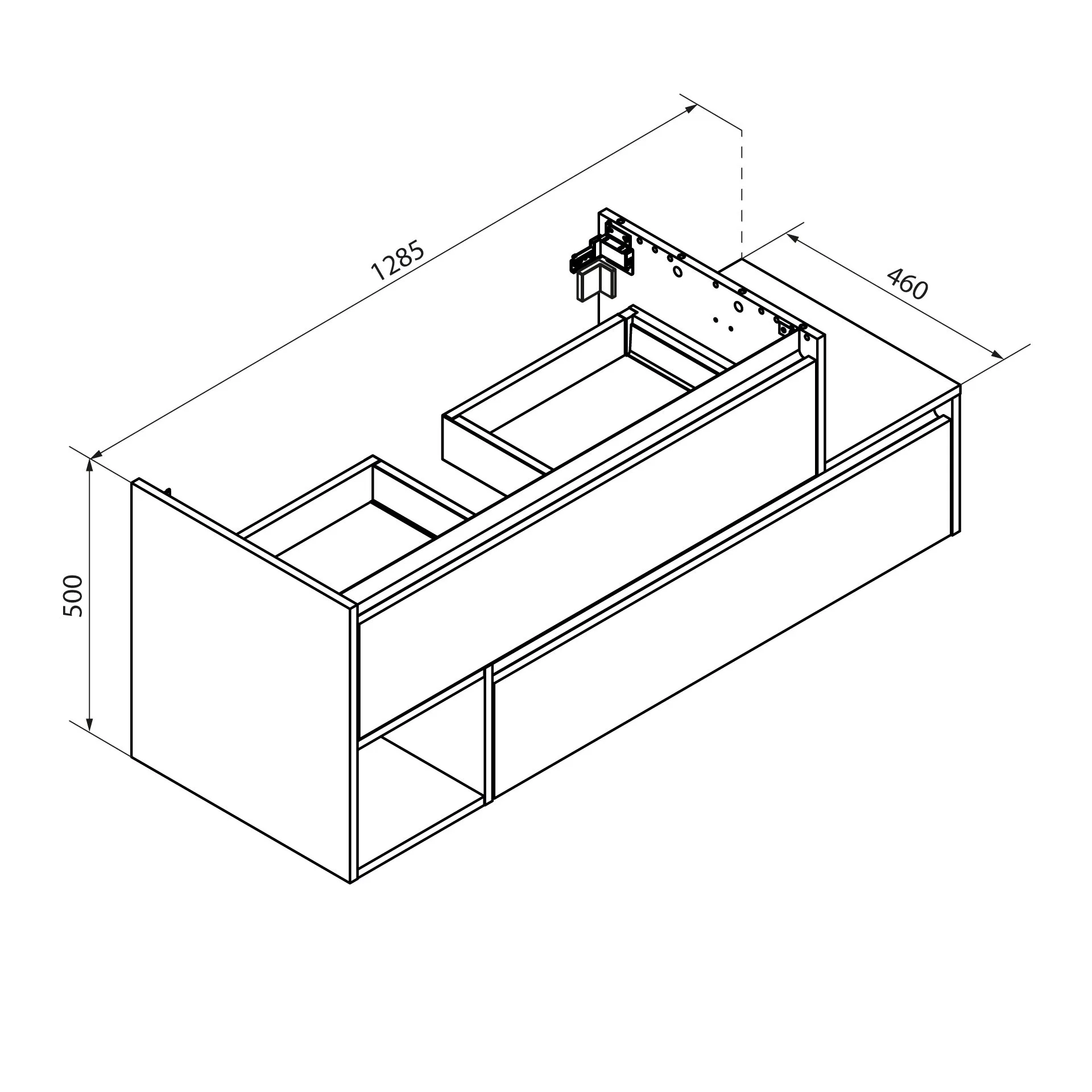 FACKELMANN VITA Waschbecken mit Unterschrank 129 cm breit, Braun hell, Waschbecken Gussmarmor Weiß matt, Ablage rechts, asymmetrisch