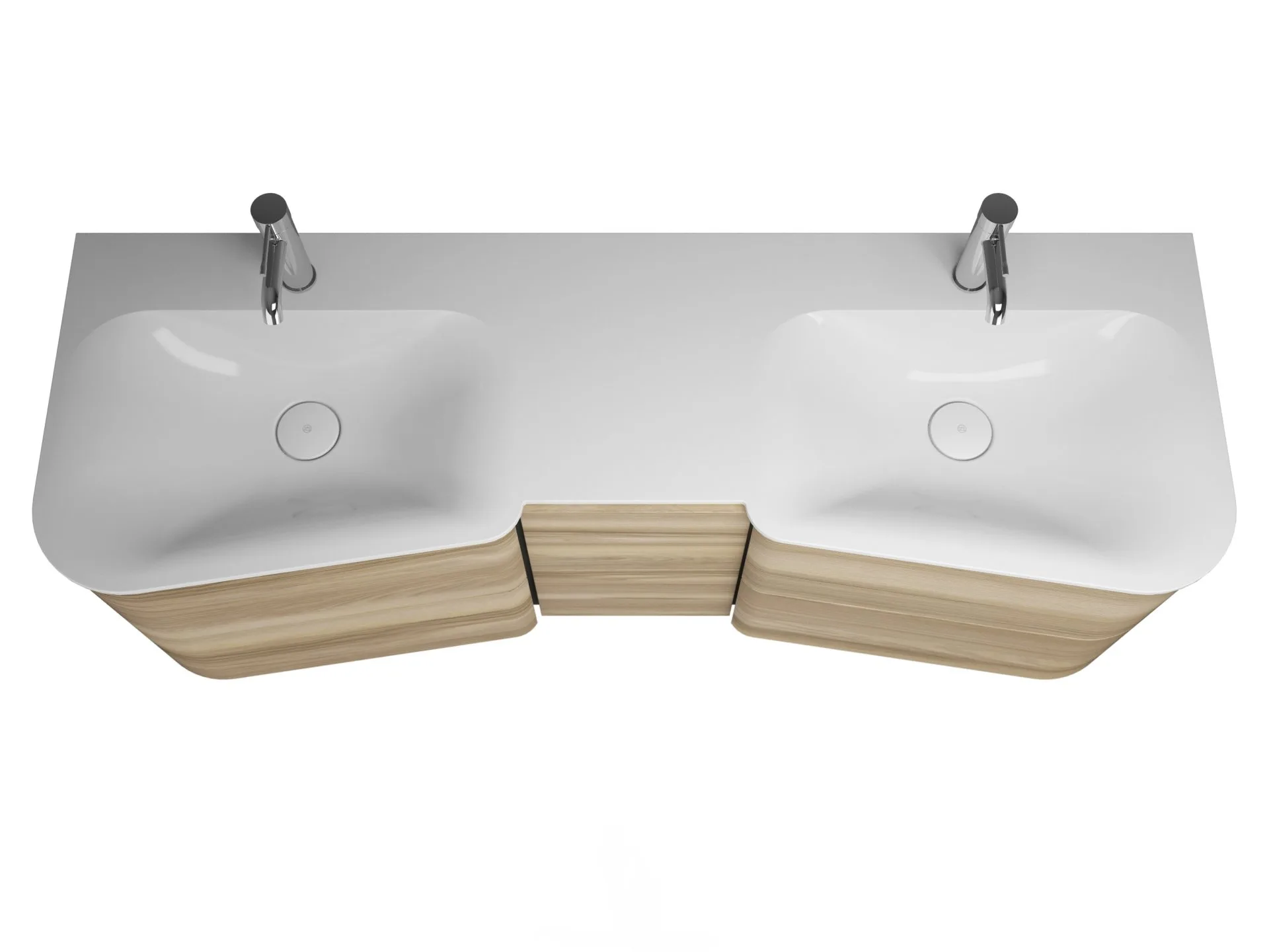 Burgbad BADU Waschbecken mit Unterschrank 152 cm breit, Braun, Doppelwaschbecken Gussmarmor Weiß, 6 Schubladen