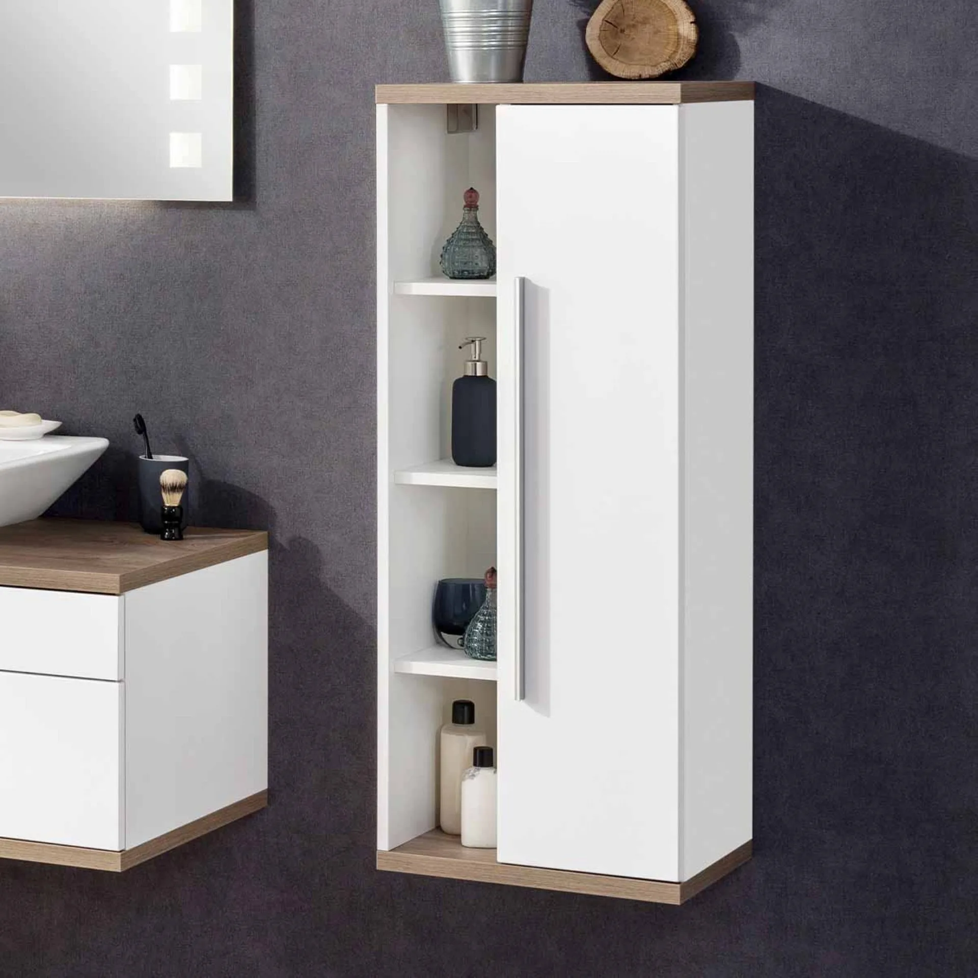 FACKELMANN STANFORD Midischrank 42 cm breit, Weiß/Braun hell, Türanschlag rechts