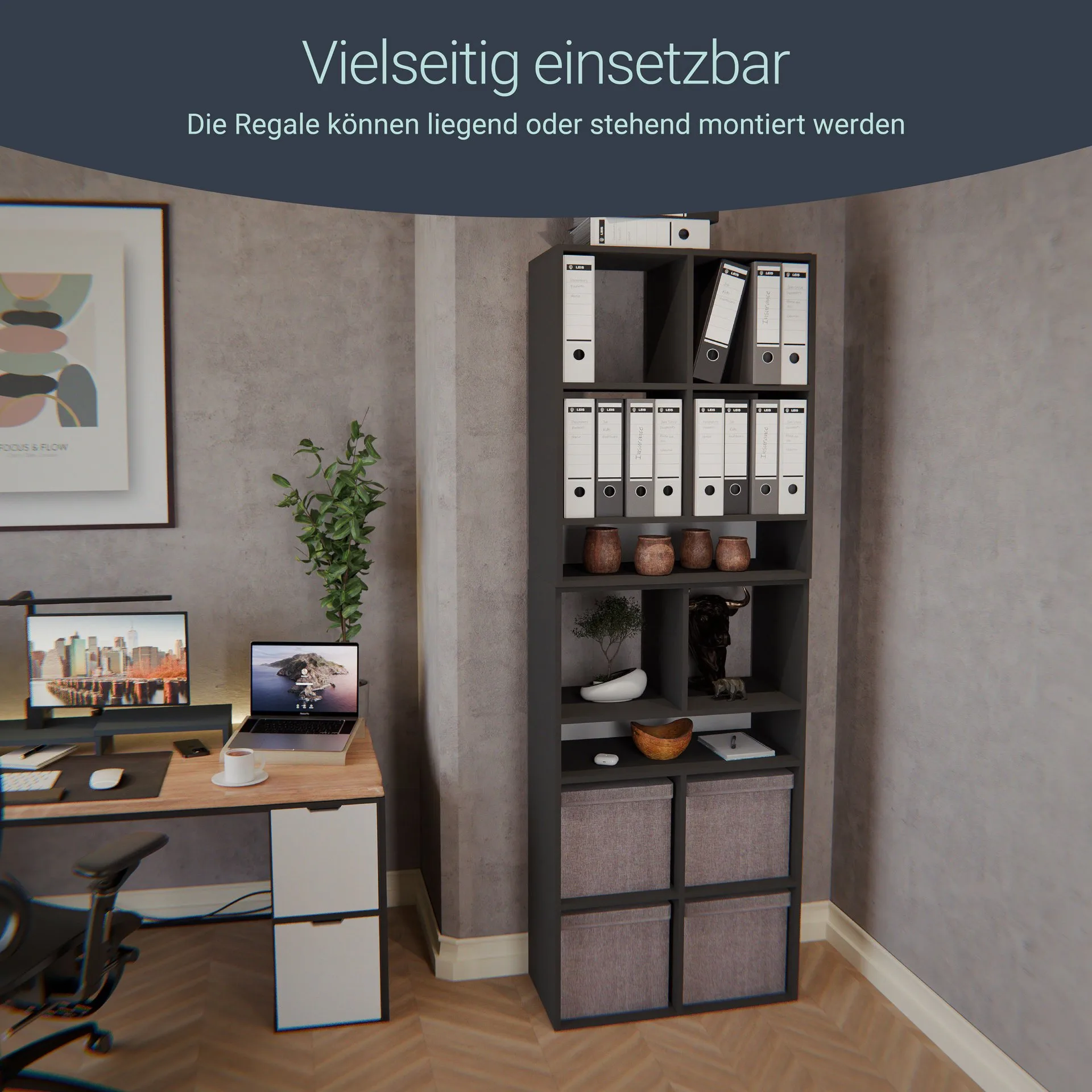 BADEDU WARD Regal 72 cm breit, Anthrazit, 5 Fächer