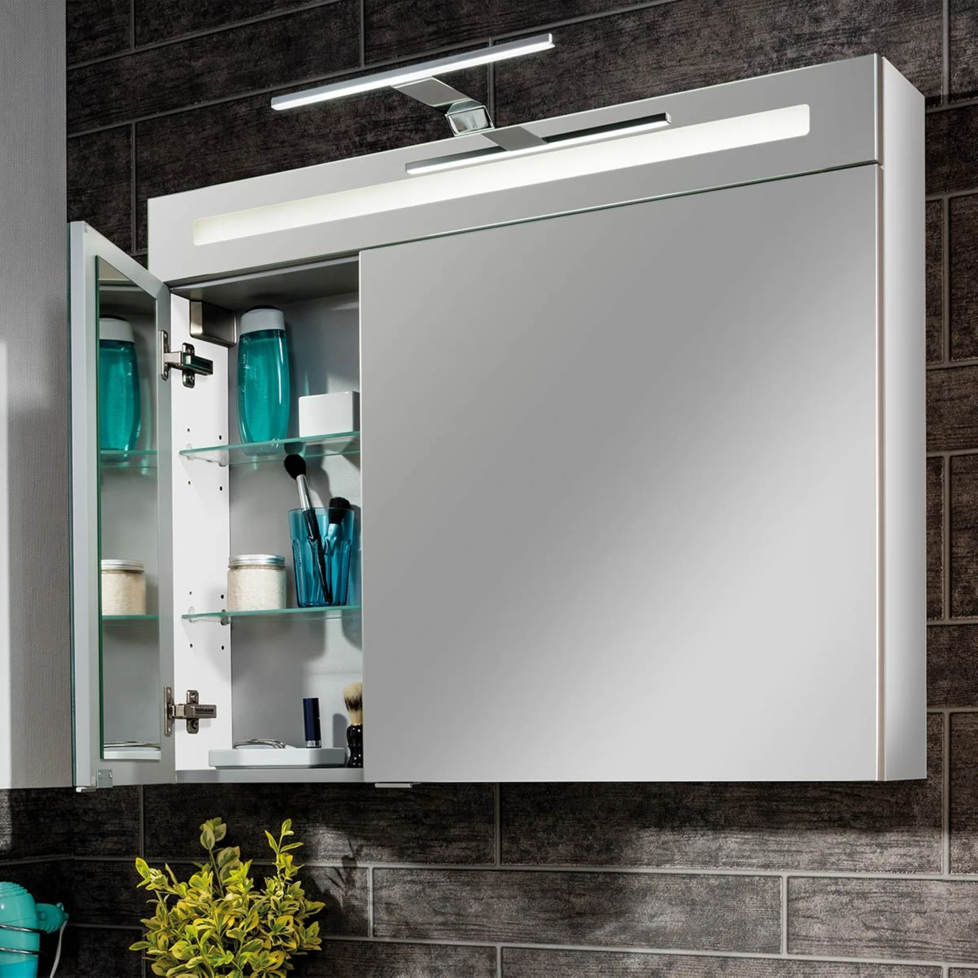 FACKELMANN B.CLEVER Waschtisch Set mit Spiegelschrank 90 cm breit, Weiß, Waschbecken Gussmarmor Weiß