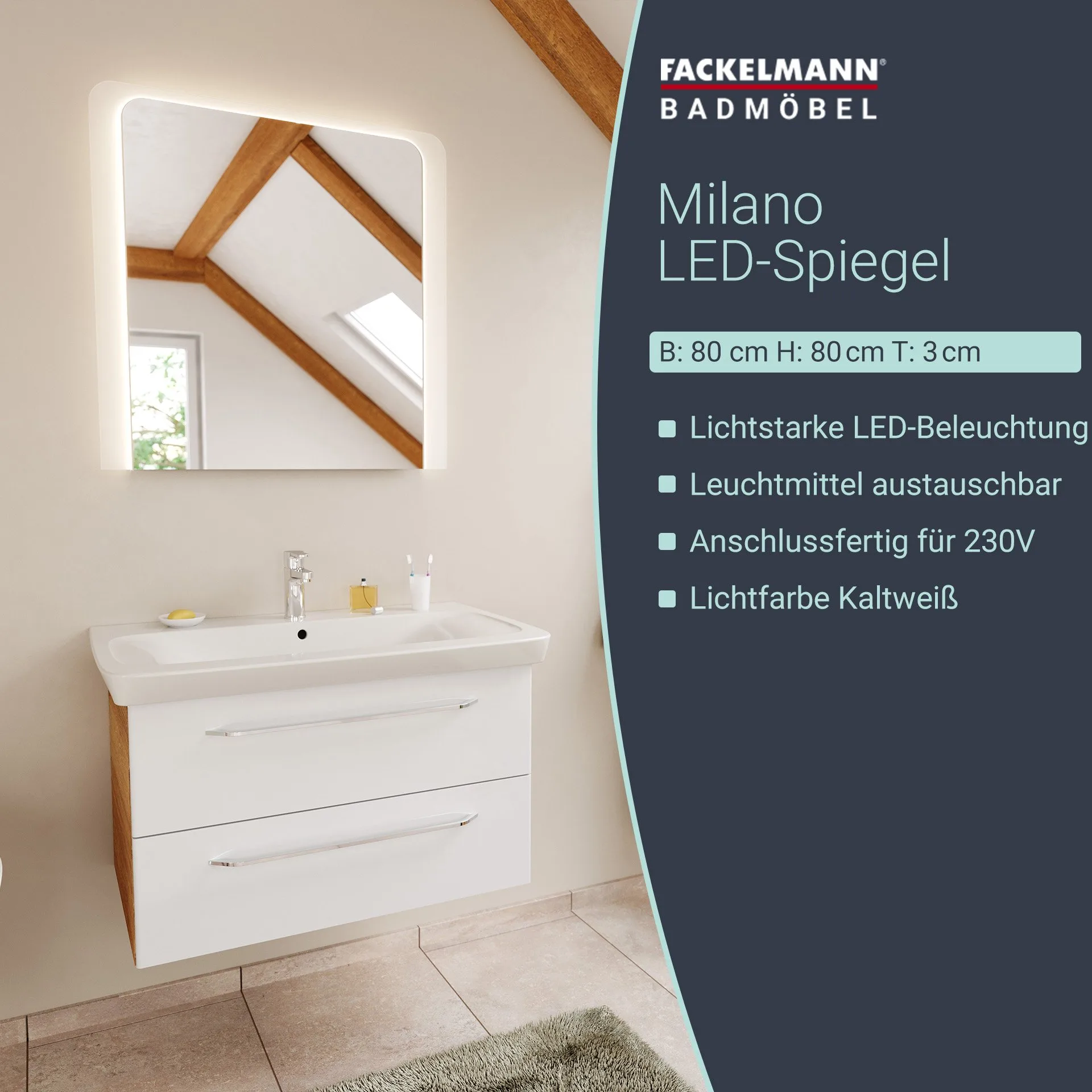 FACKELMANN MI80 LED Spiegel 80 cm breit