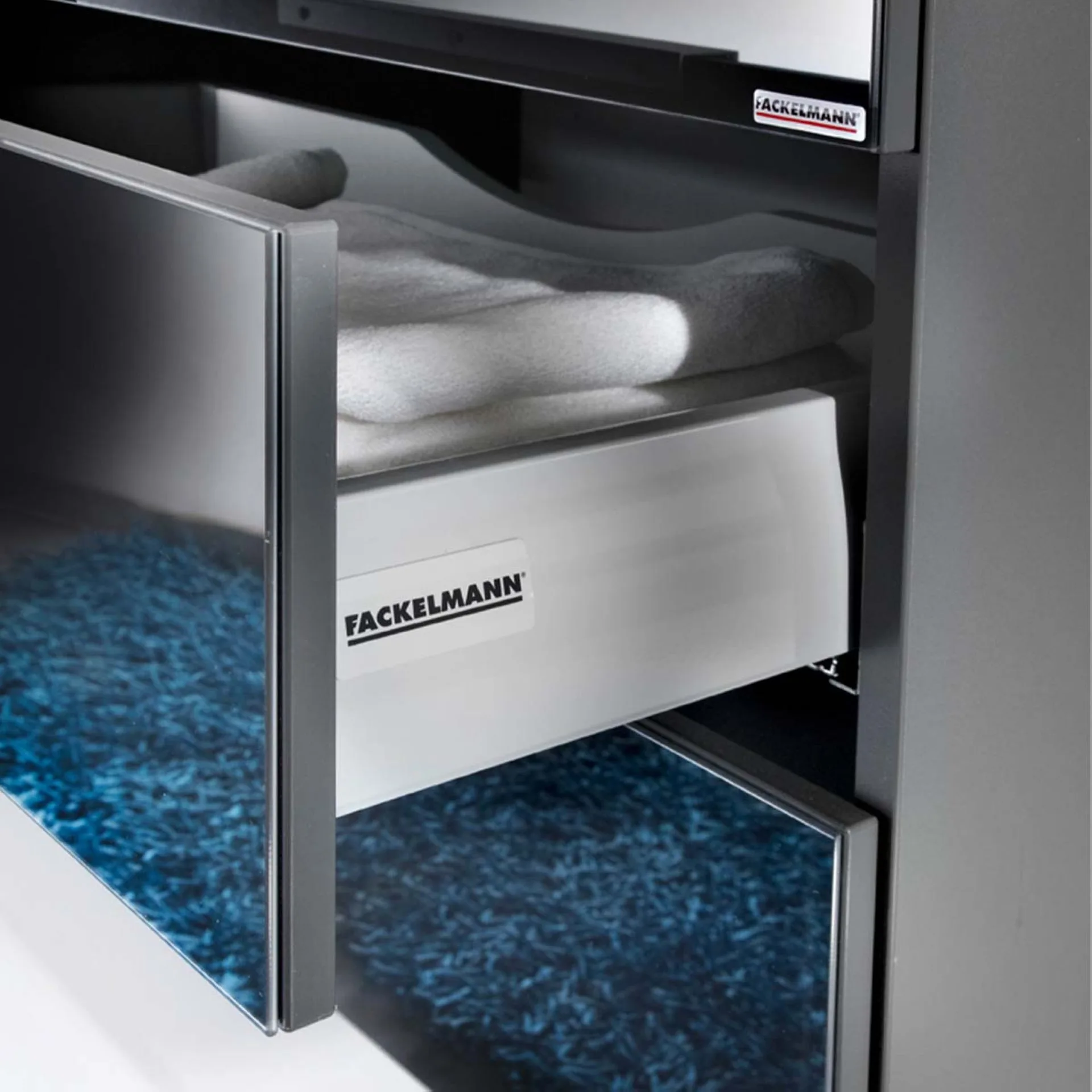 FACKELMANN KARA Waschbecken mit Unterschrank 80 cm breit, Anthrazit, Waschbecken Glas Mint, 2 Schubladen