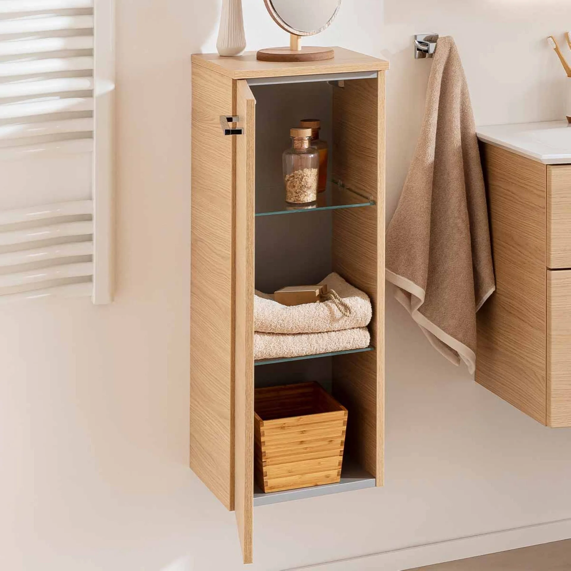 FACKELMANN B.STYLE Midischrank 30 cm breit, Braun, Türanschlag links