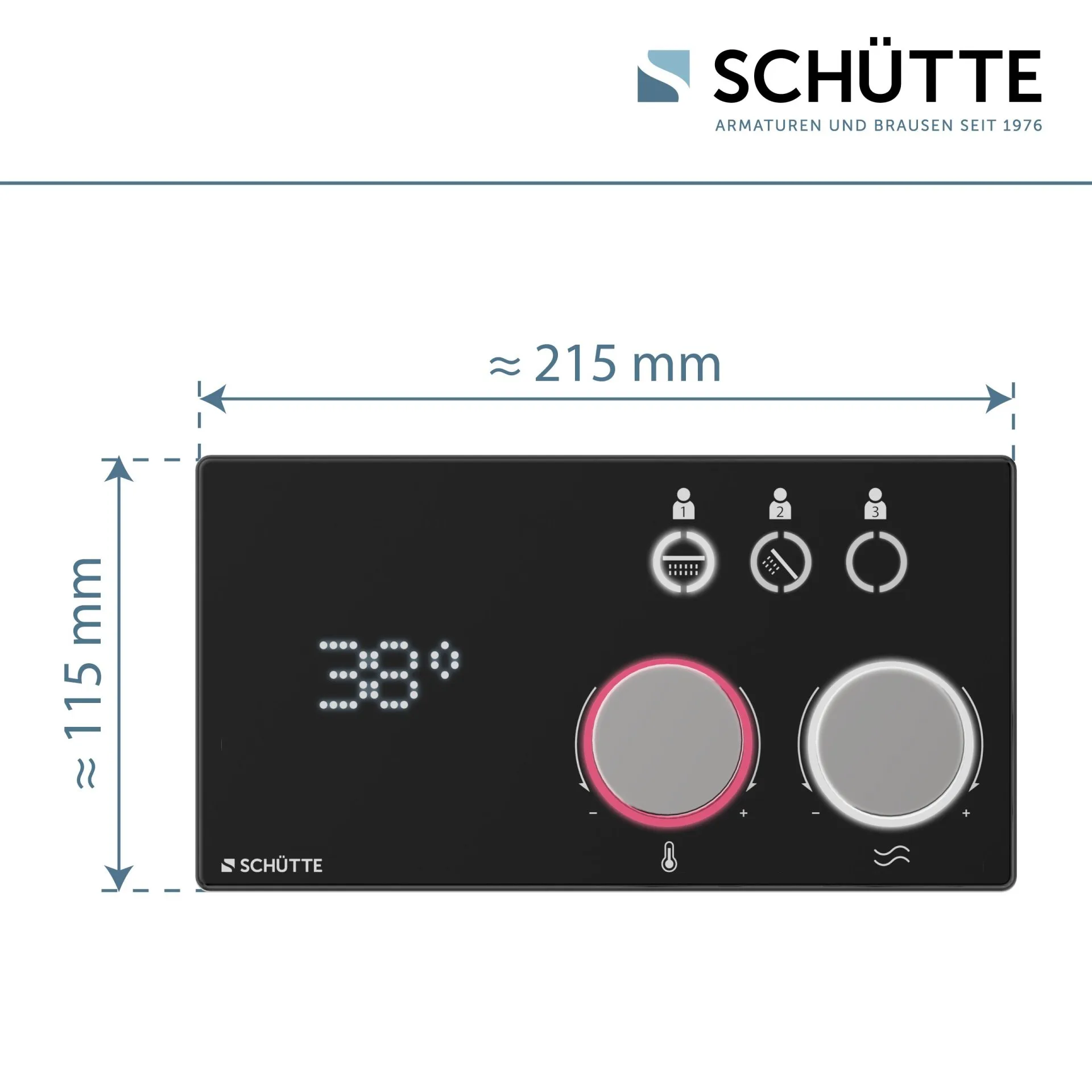 SCHÜTTE AQUADOT Digitales Duschsystem 21,5 cm breit, Schwarz matt/Chrom, Smart Control