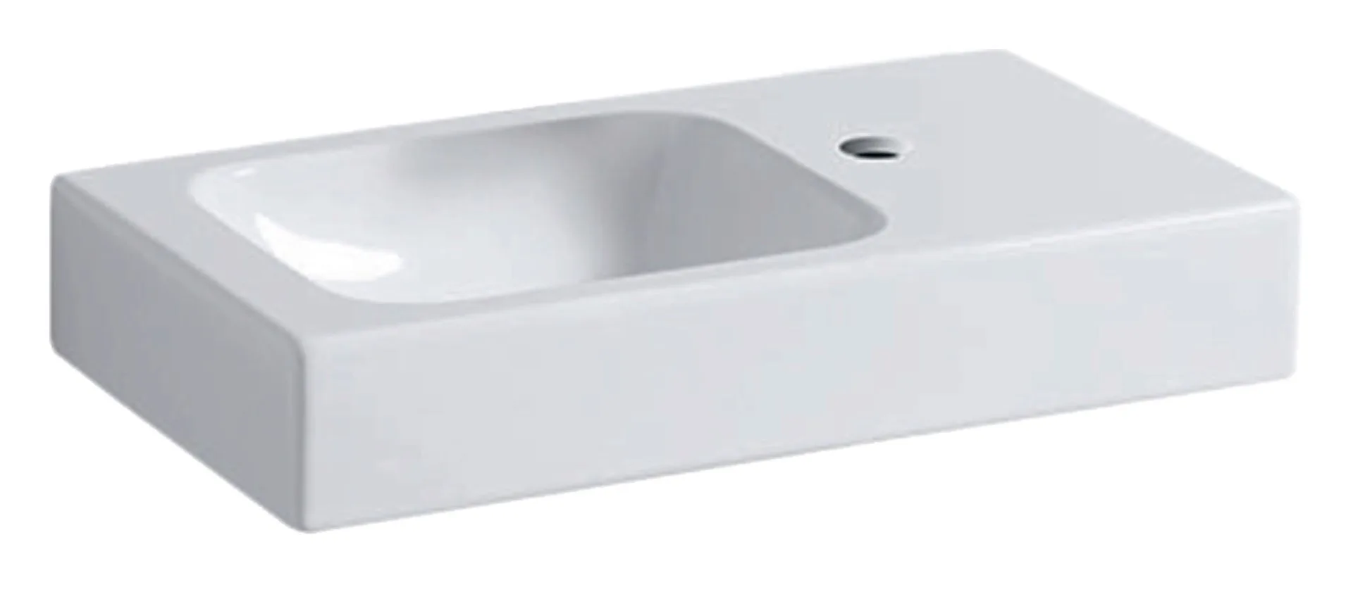 GEBERIT ICON Waschbecken Keramik 53 cm breit, Weiß, mit Ablagefläche, Hahnloch rechts, KeraTect