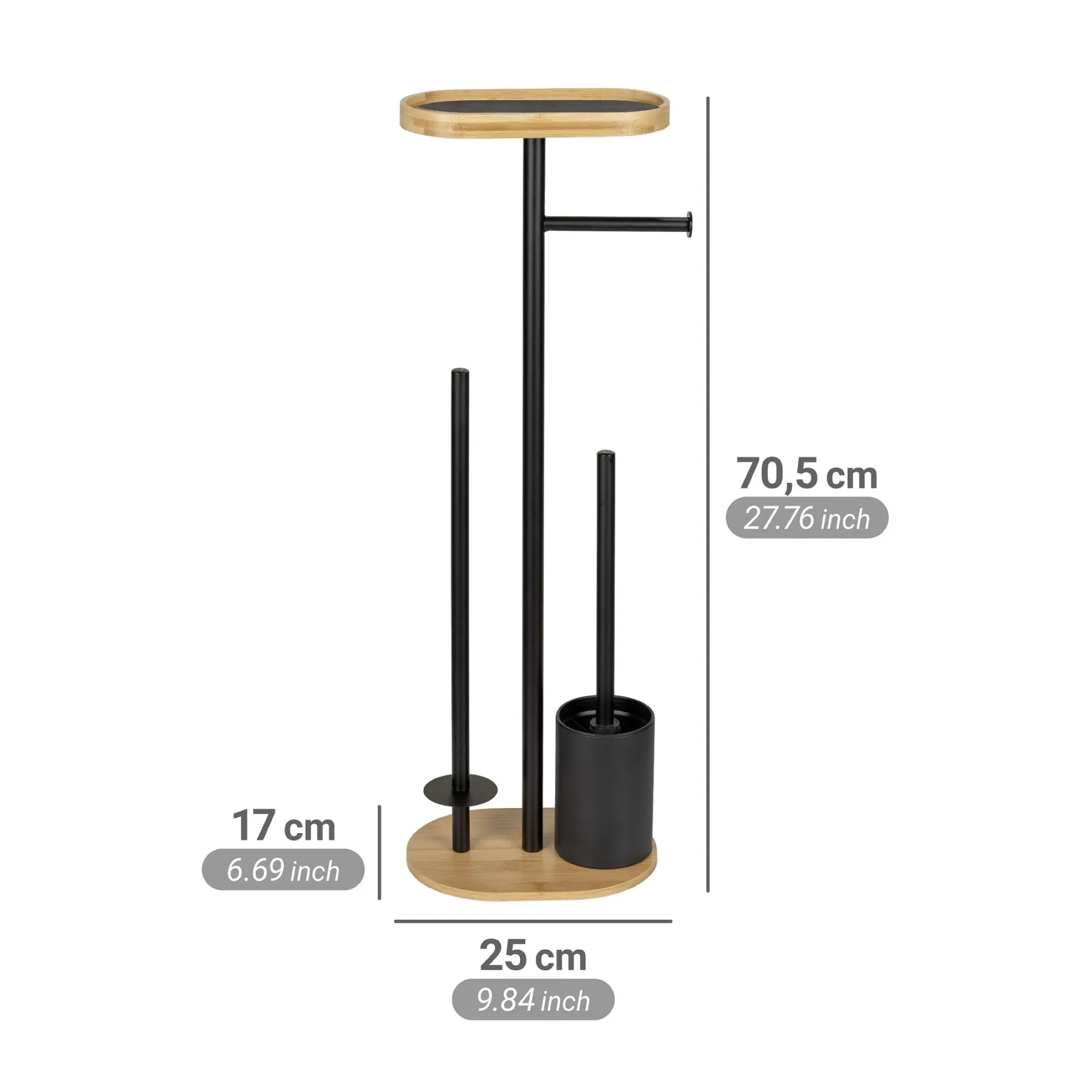 WENKO POMAROLO WC-Garnitur, Schwarz/Braun, Bambus, mit Toilettenpapierhalter und Ablage, stehend