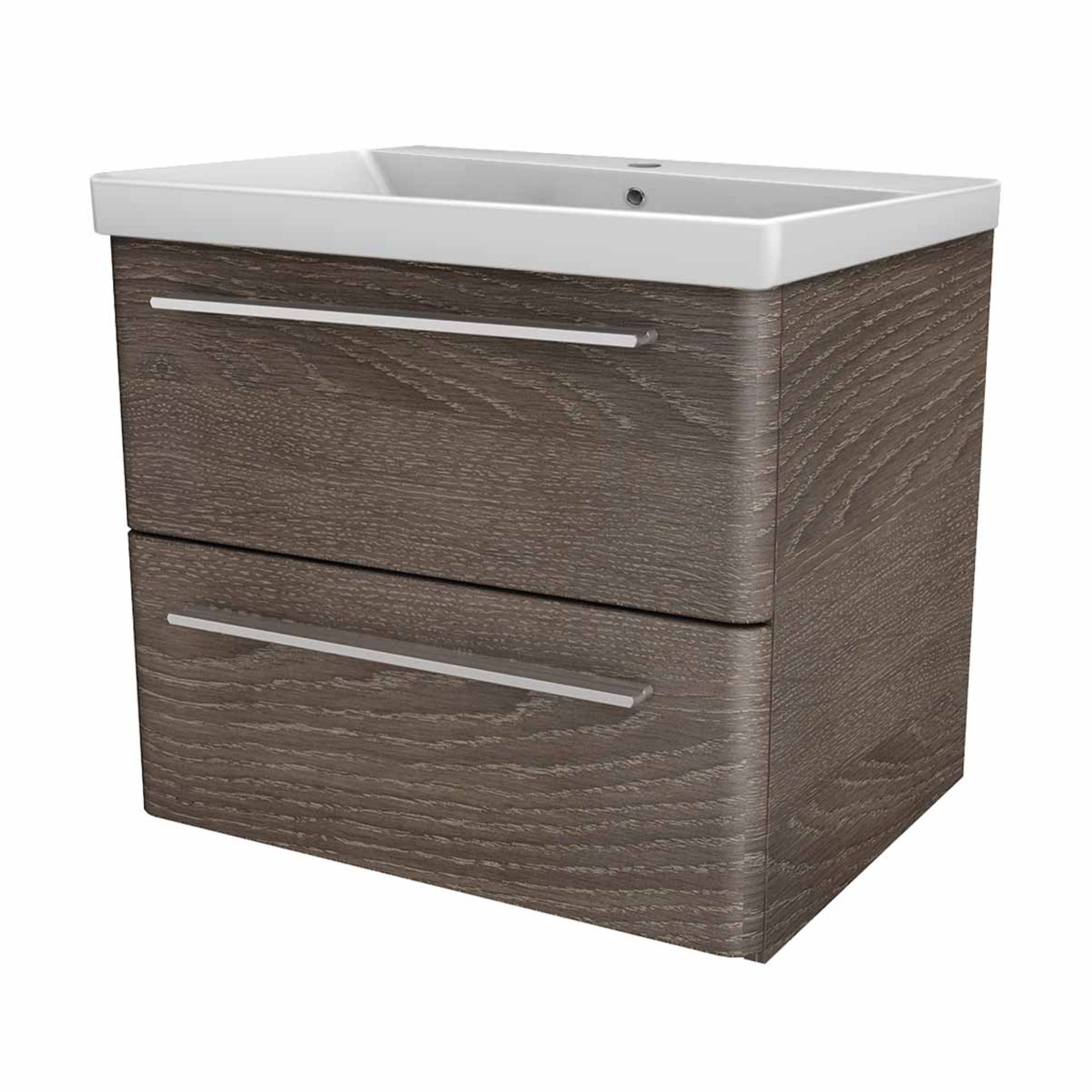 LANZET K8 Waschbecken mit Unterschrank, 60 cm breit, Braun dunkel, Waschbecken Keramik Weiß