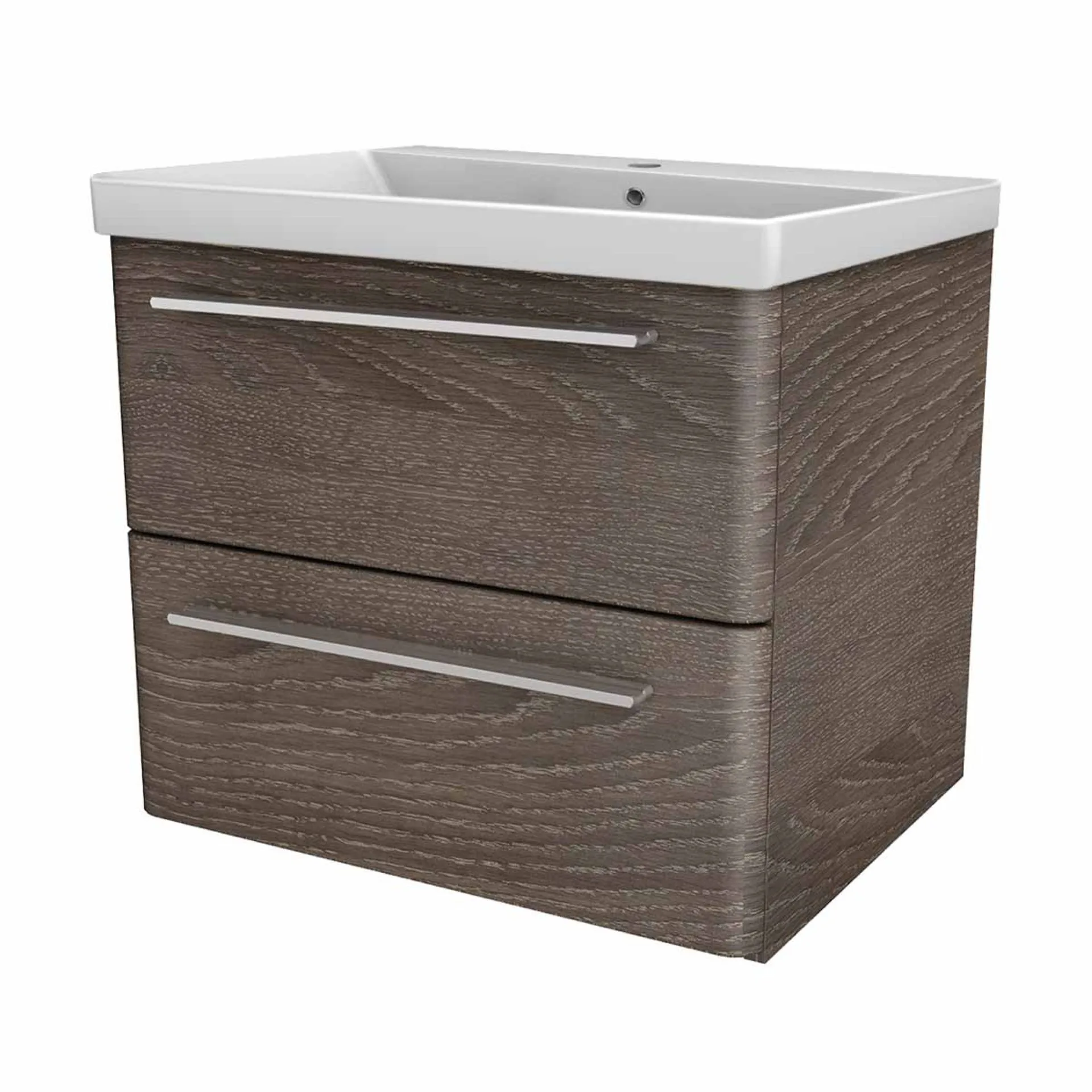 LANZET K8 Waschbecken mit Unterschrank, 60 cm breit, Braun dunkel, Waschbecken Keramik Weiß