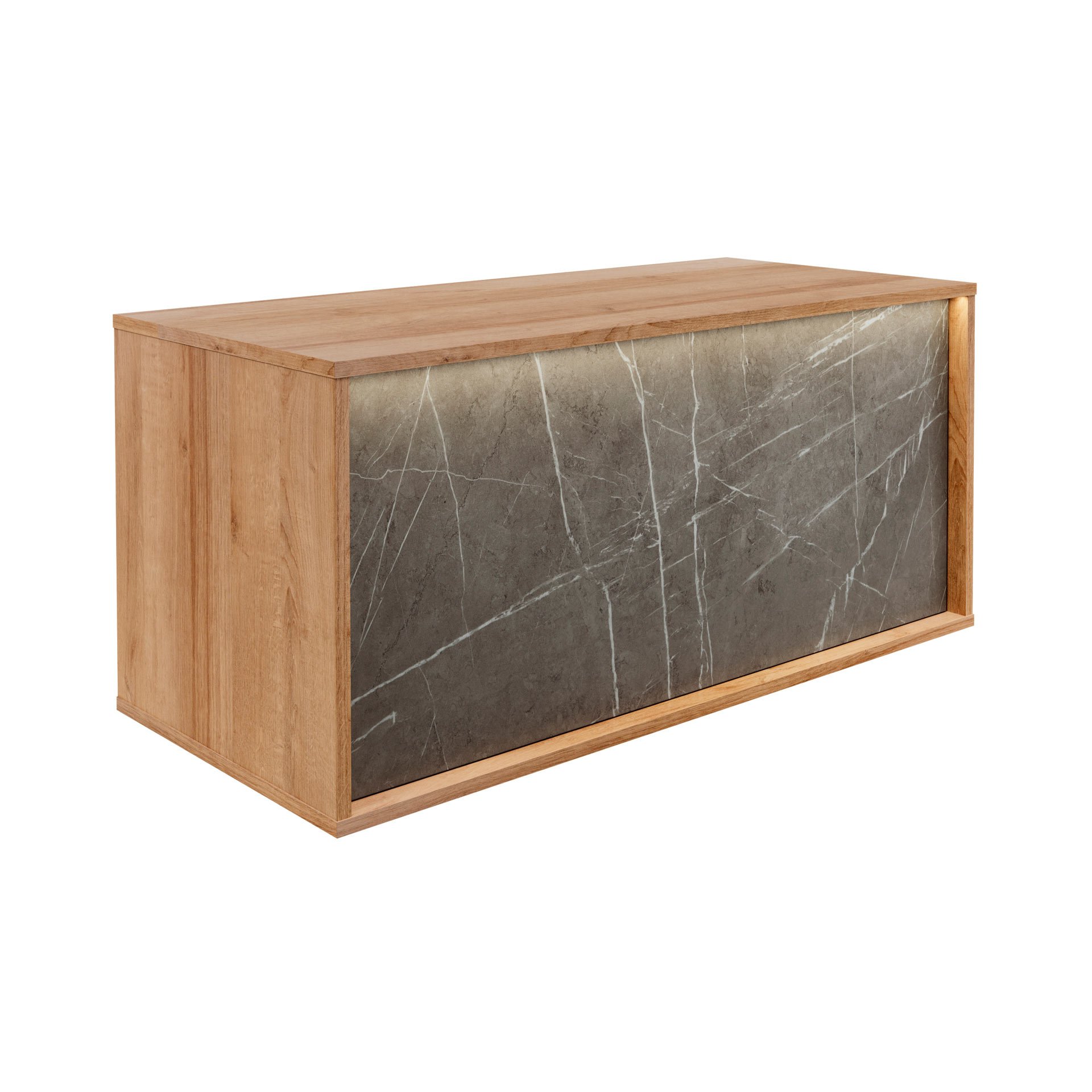 LANZET DUNE Waschbeckenunterschrank 100,3 cm breit, Braun hell/Marmor Grau, inkl. LED Beleuchtung