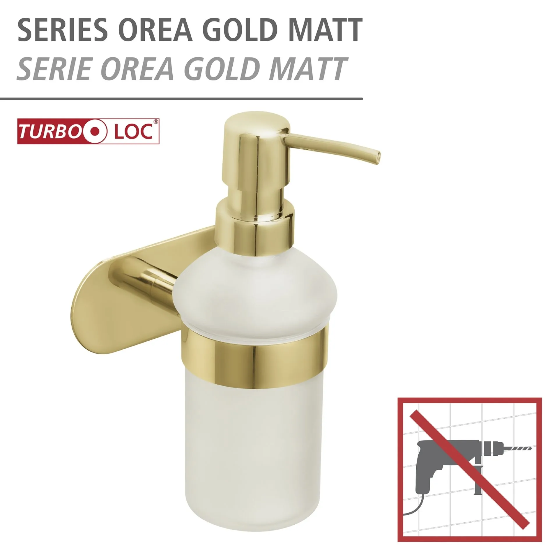 WENKO OREA Seifenspender 200 ml, Gold matt, Edelstahl rostfrei, Turbo Loc