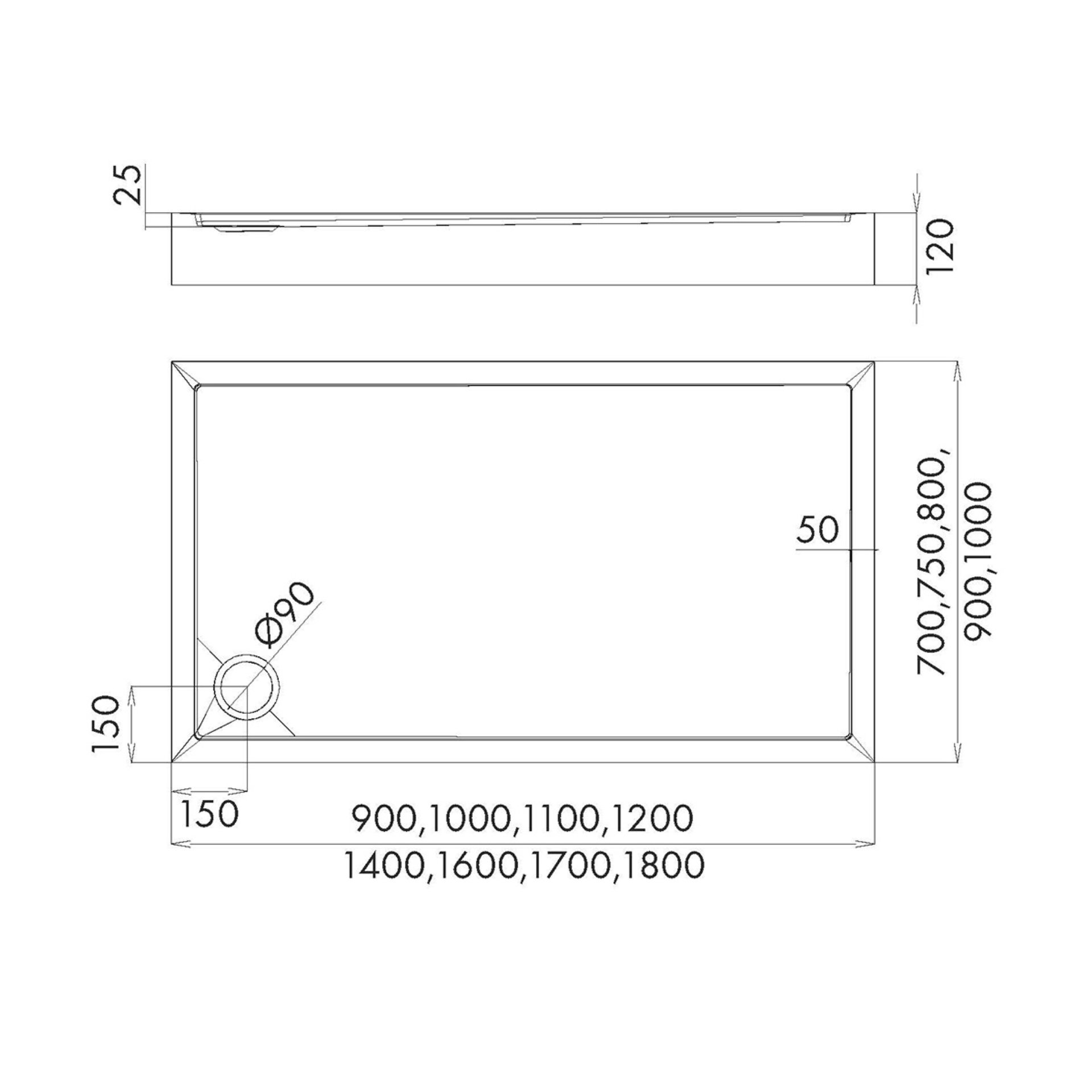 Aedler, Duschwanne Stabildense Alhena 70x140x12