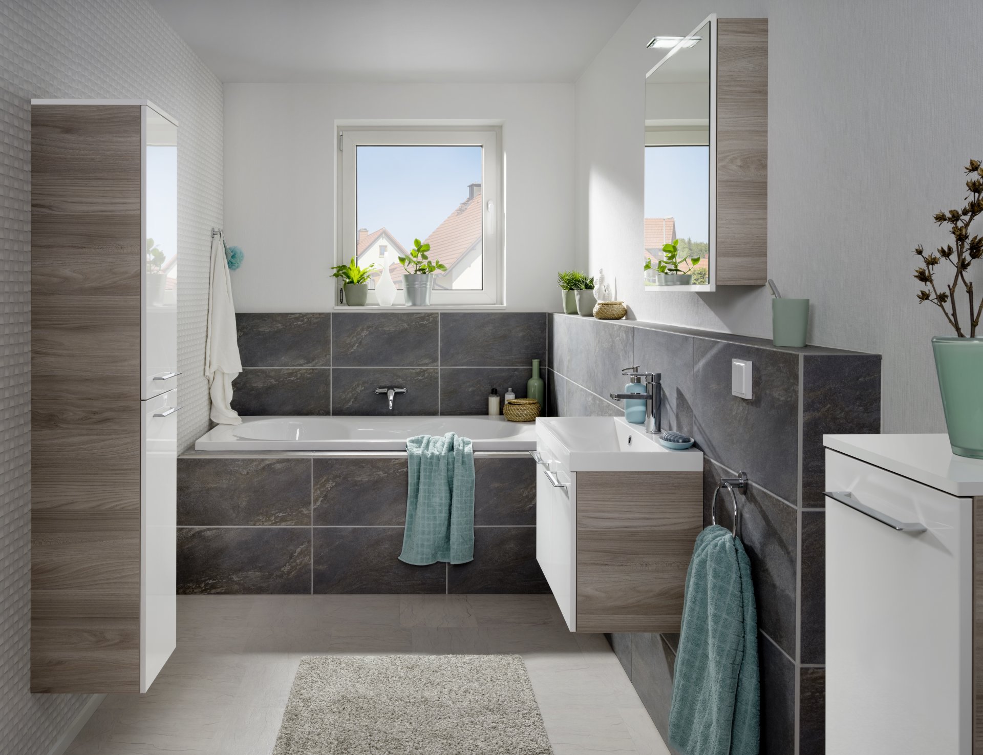 Fackelmann LIMA LED Spiegelschrank 60 cm breit, Braun/Weiß