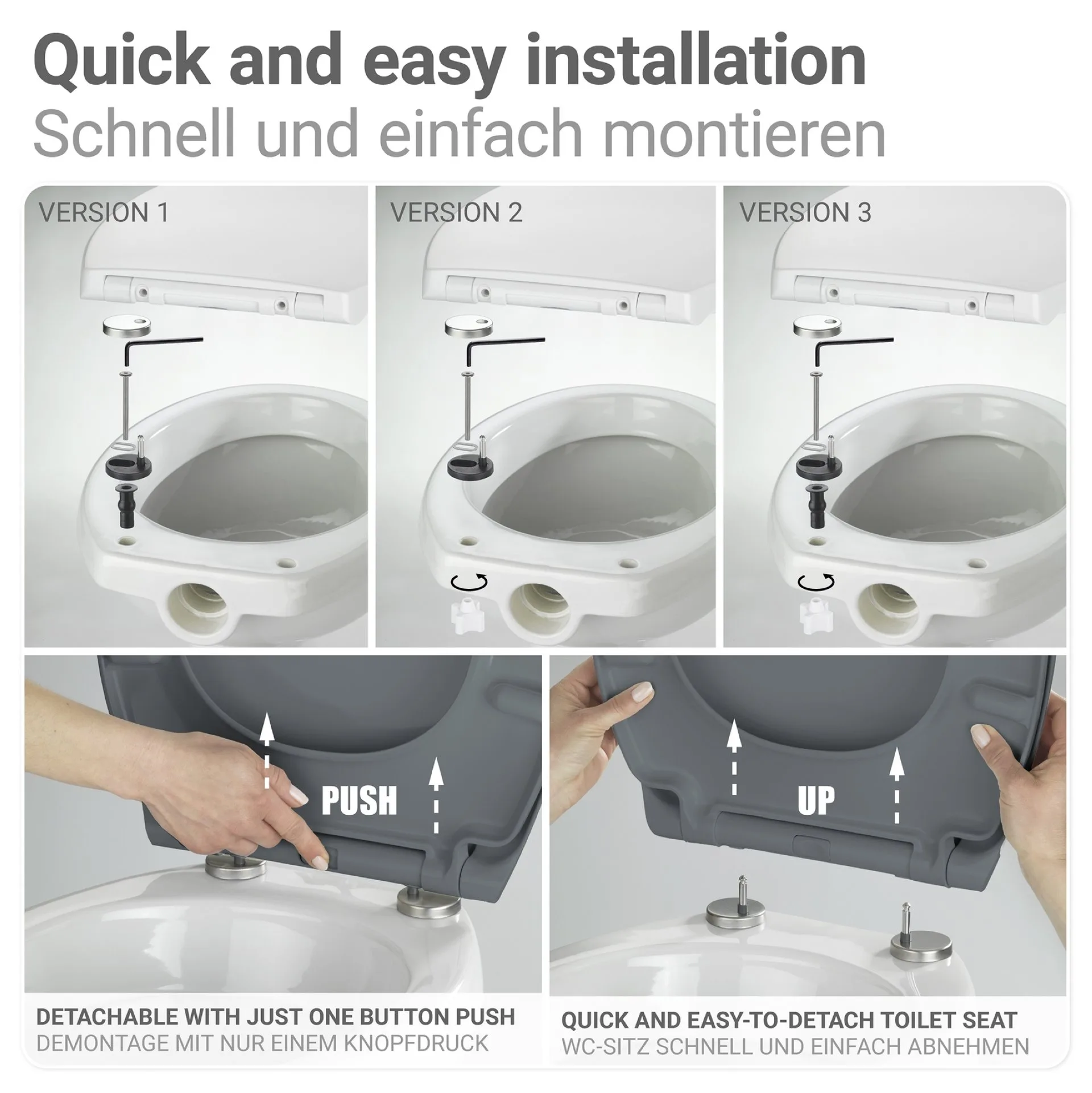 WENKO OSTUNI WC-Sitz, Grau, 300 kg Trafkraft, mit Absenkautomatik