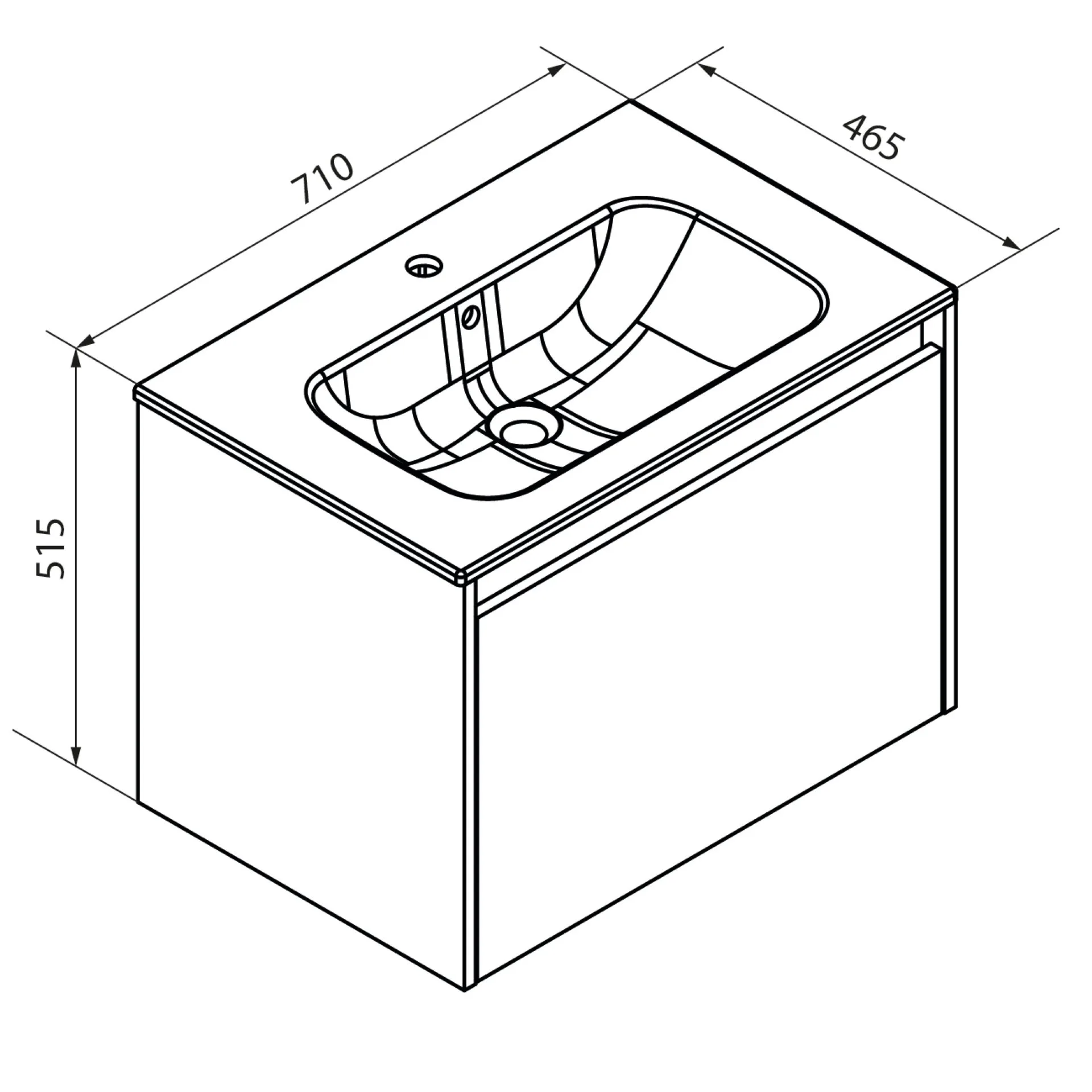 FACKELMANN COMPACT LINE Waschbecken mit Unterschrank 71 cm breit, Grau, Waschbecken Keramik Weiß, 1 Schublade