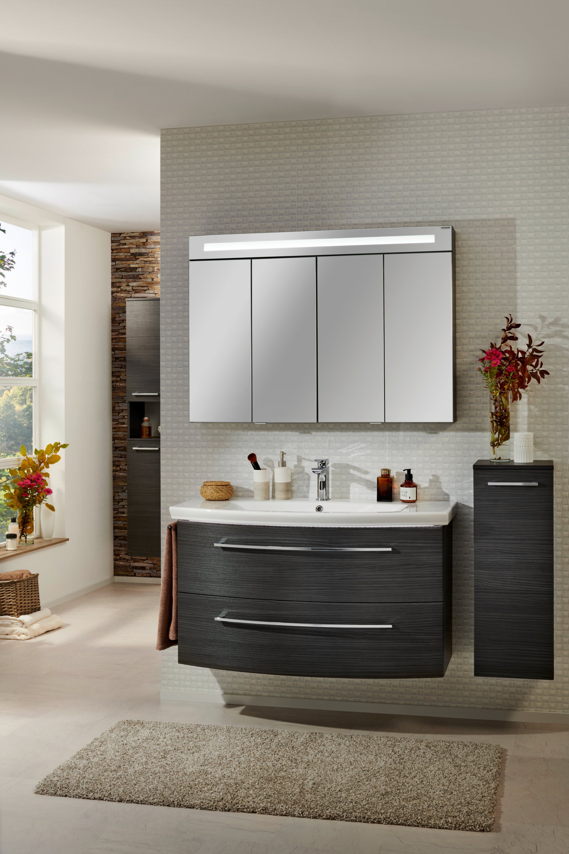 Fackelmann LED Spiegelschrank TWINDY 110 cm, Braun dunkel, Falttüren