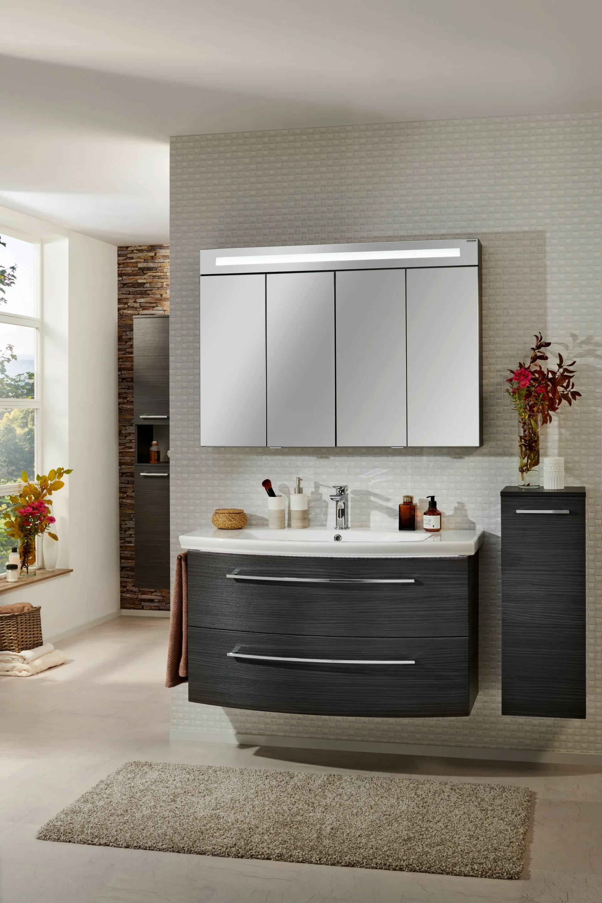 FACKELMANN TWINDY LED Spiegelschrank 110 cm breit, Anthrazit Holzoptik
