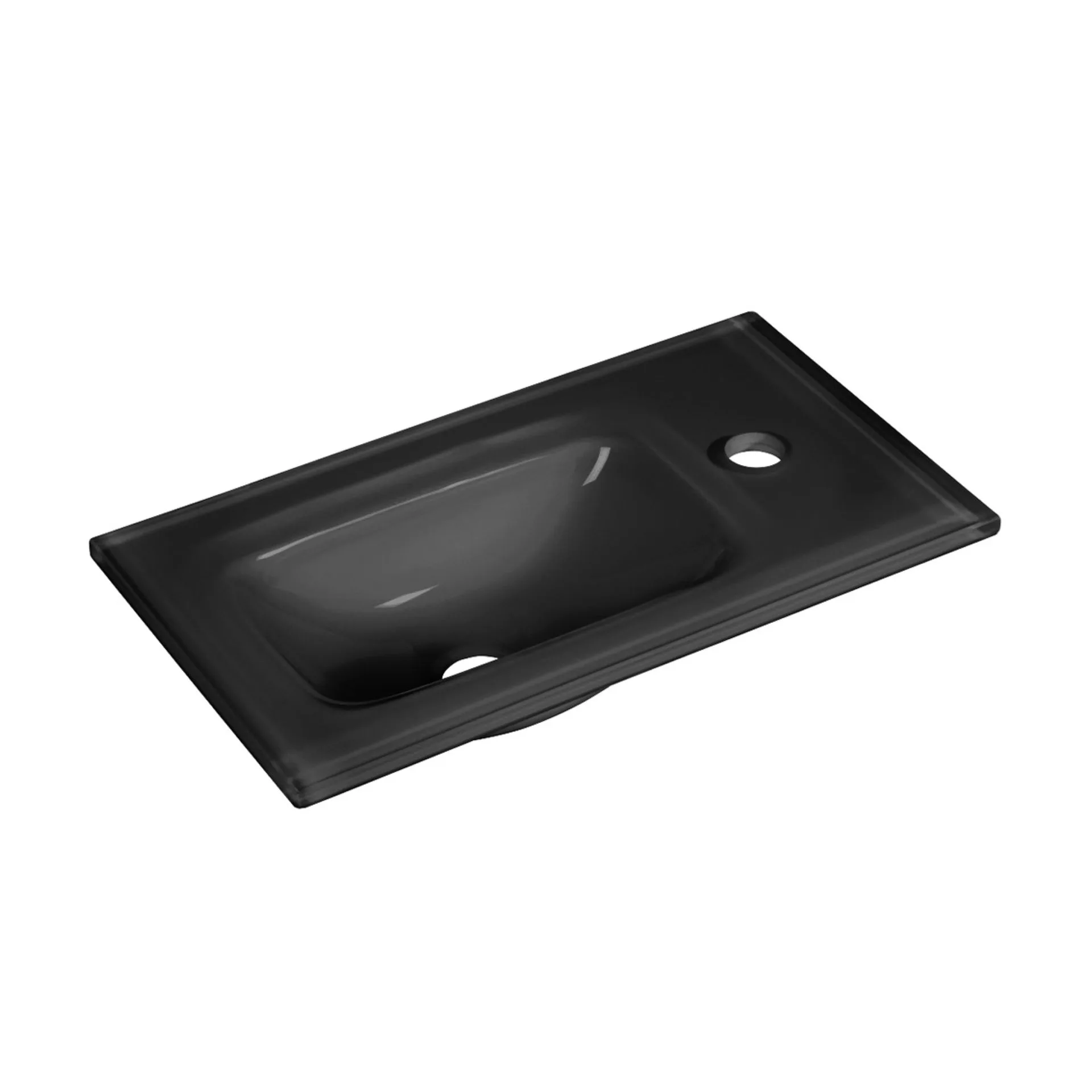 FACKELMANN SBC LUNA Gäste WC Set 4-teilig 45 cm breit, Anthrazit, Waschbecken Glas Anthrazit + LED Spiegel + Midischrank slim, Türanschlag rechts
