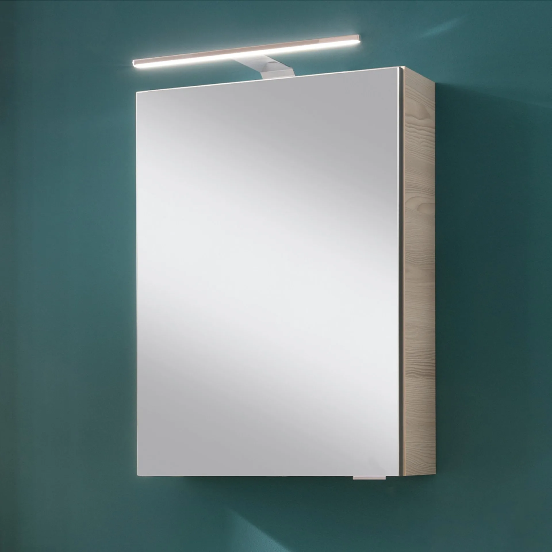 FACKELMANN SBC LUXOR Gäste WC Spiegelschrank 40 cm breit, Braun, Türanschlag rechts + Aufsatzleuchte