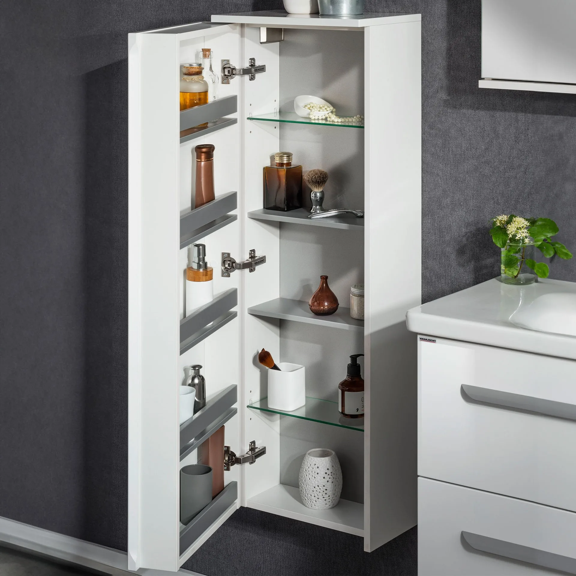 FACKELMANN Midischrank 40 cm breit, Weiß, Türanschlag links