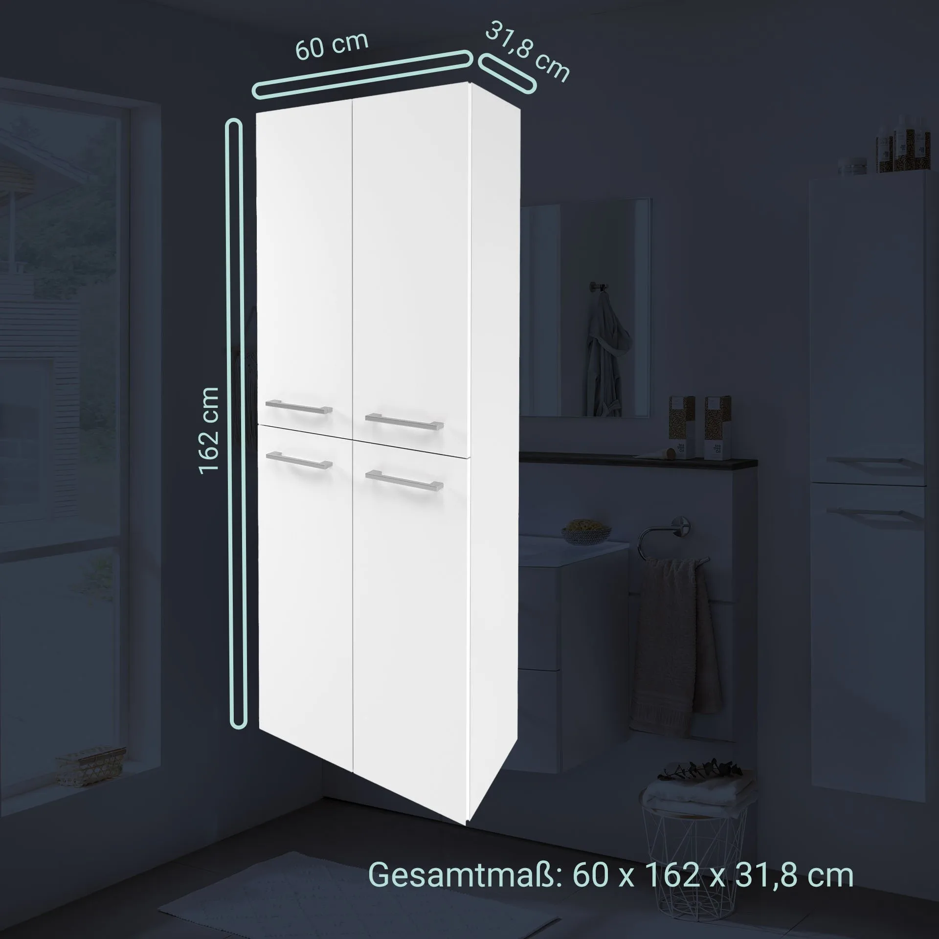 FACKELMANN VERONA Doppel Hochschrank 60 cm breit, Weiß Hochglanz