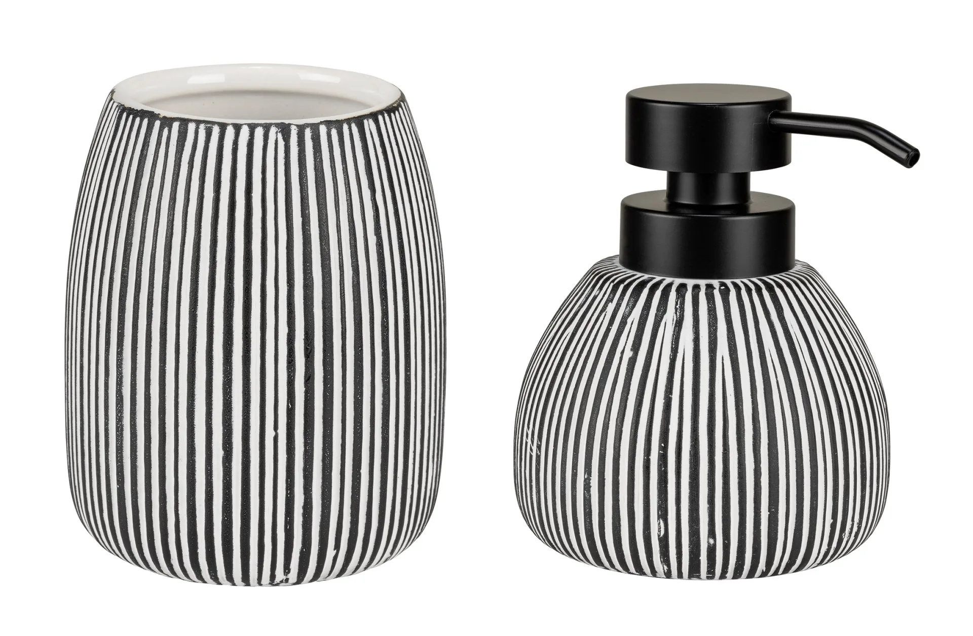 WENKO PASCOLI Accessoire Set, Weiß/Schwarz, Zahnputzbecher, Seifenspender, Keramik