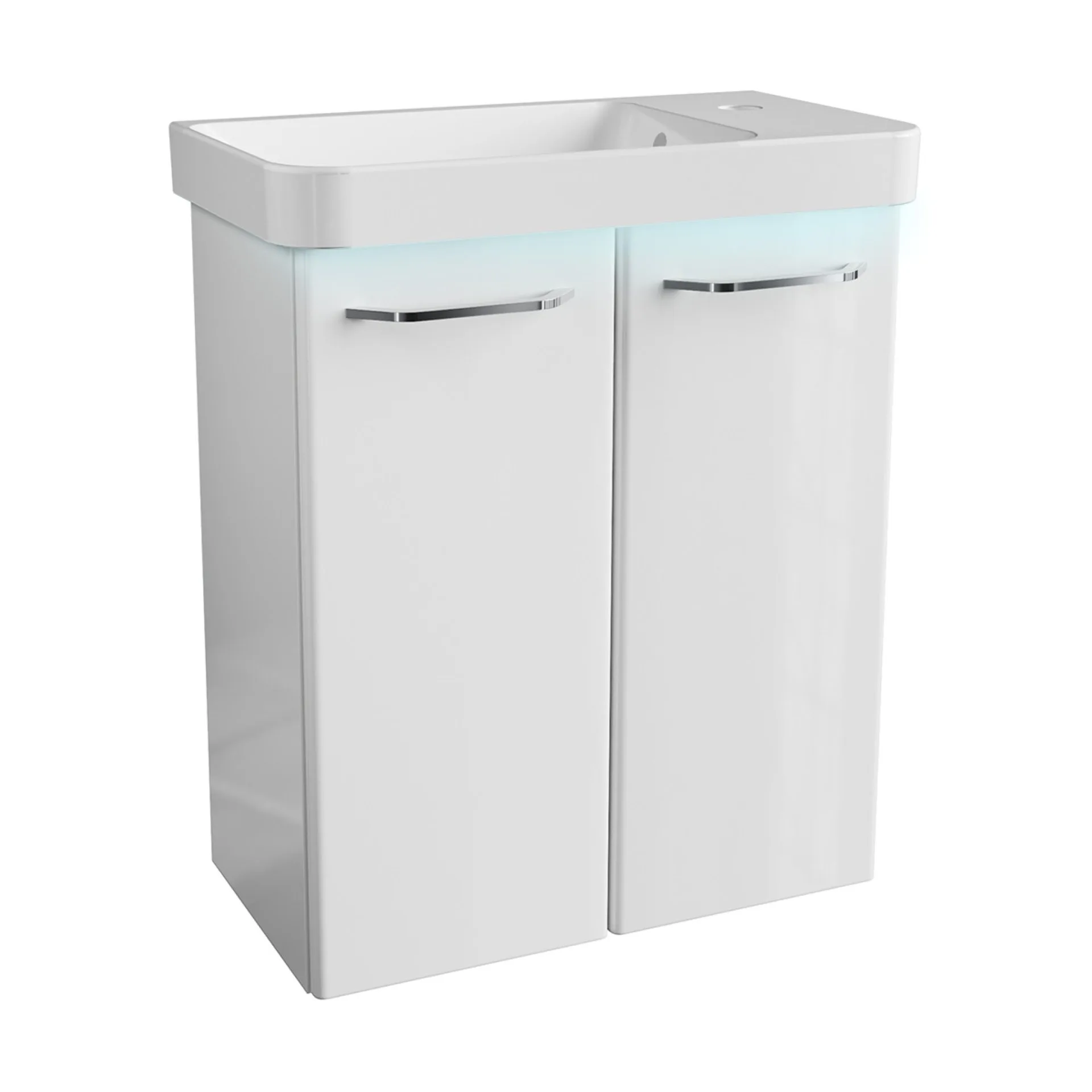 FACKELMANN MILANO Gäste WC Waschtisch Set 55 cm breit, Weiß, Waschbecken Keramik Weiß + Waschbeckenbeleuchtung