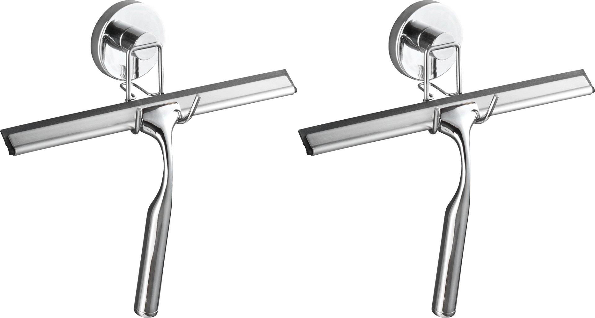 WENKO VACUUM-LOC Duschabzieher 2er Set, Chrom, mit Halterung, Befestigen ohne bohren