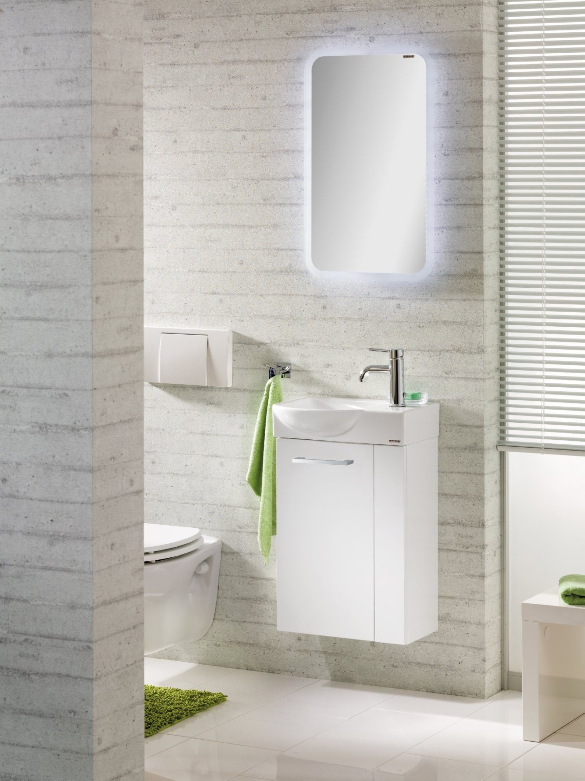 Fackelmann SBC SCENO Gäste WC Set 3-teilig 45 cm, Weiß, links, Keramik inkl. Hahn rechts