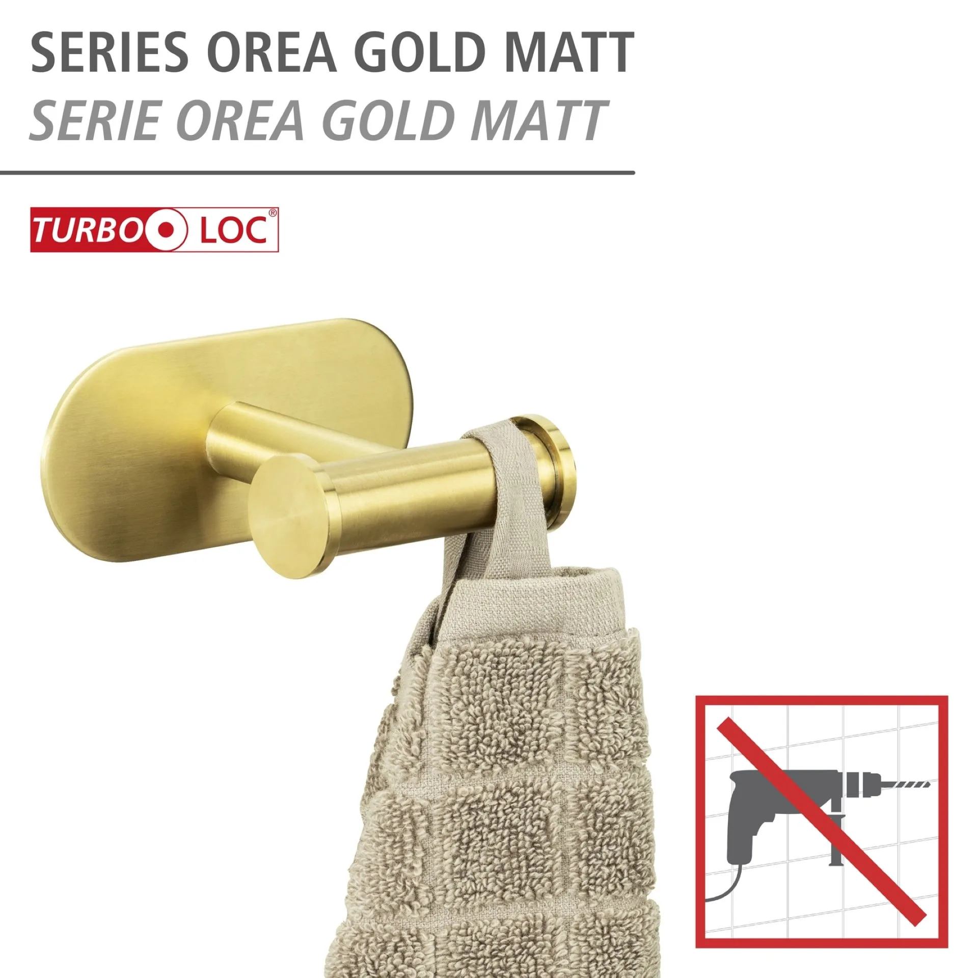 WENKO OREA Handtuchhaken, Gold matt, Befestigen ohne Bohren