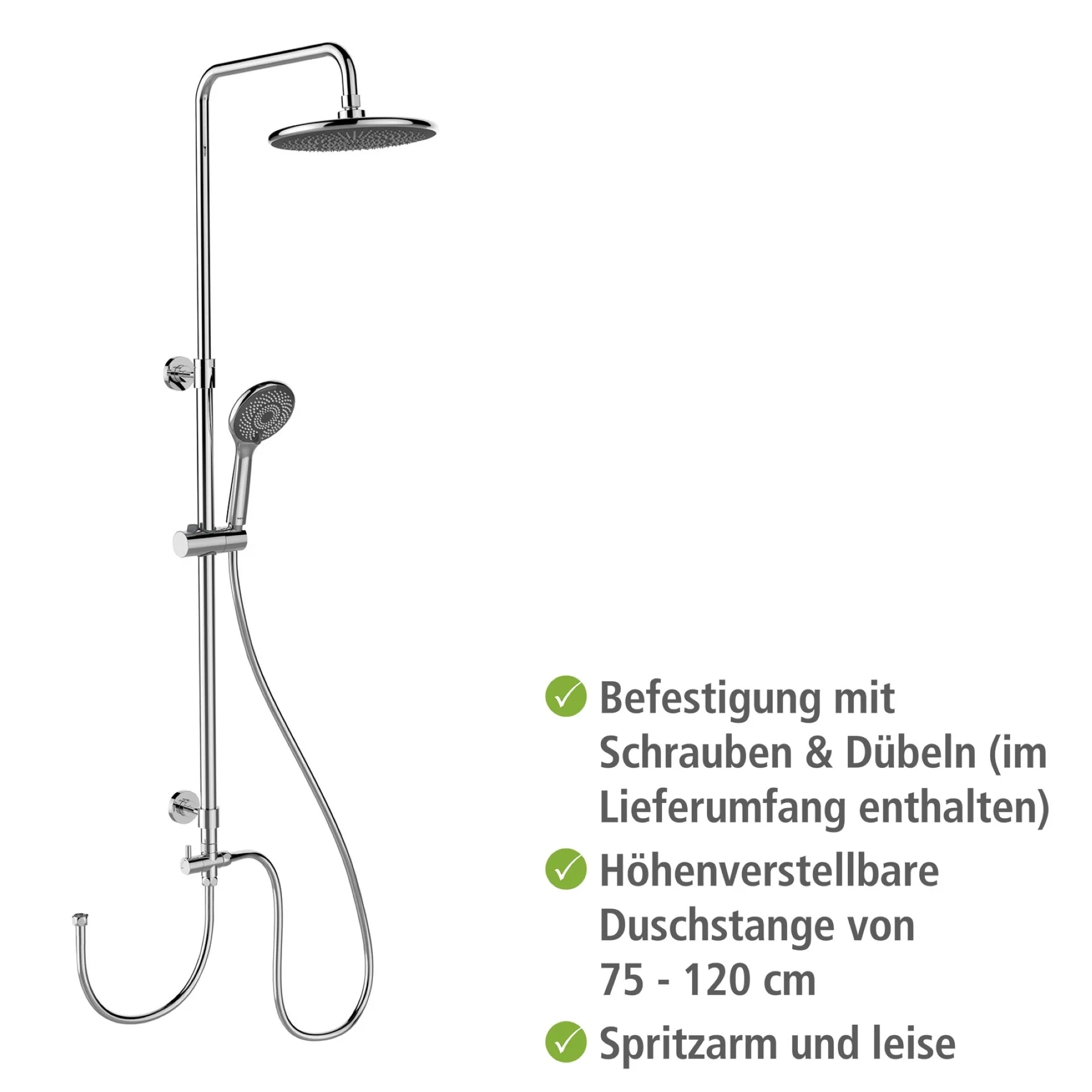 WENKO Duschsystem, Chrom, mit Wassersparsystem, 3 verschiedene Wasserstrahlarten, Edelstahl