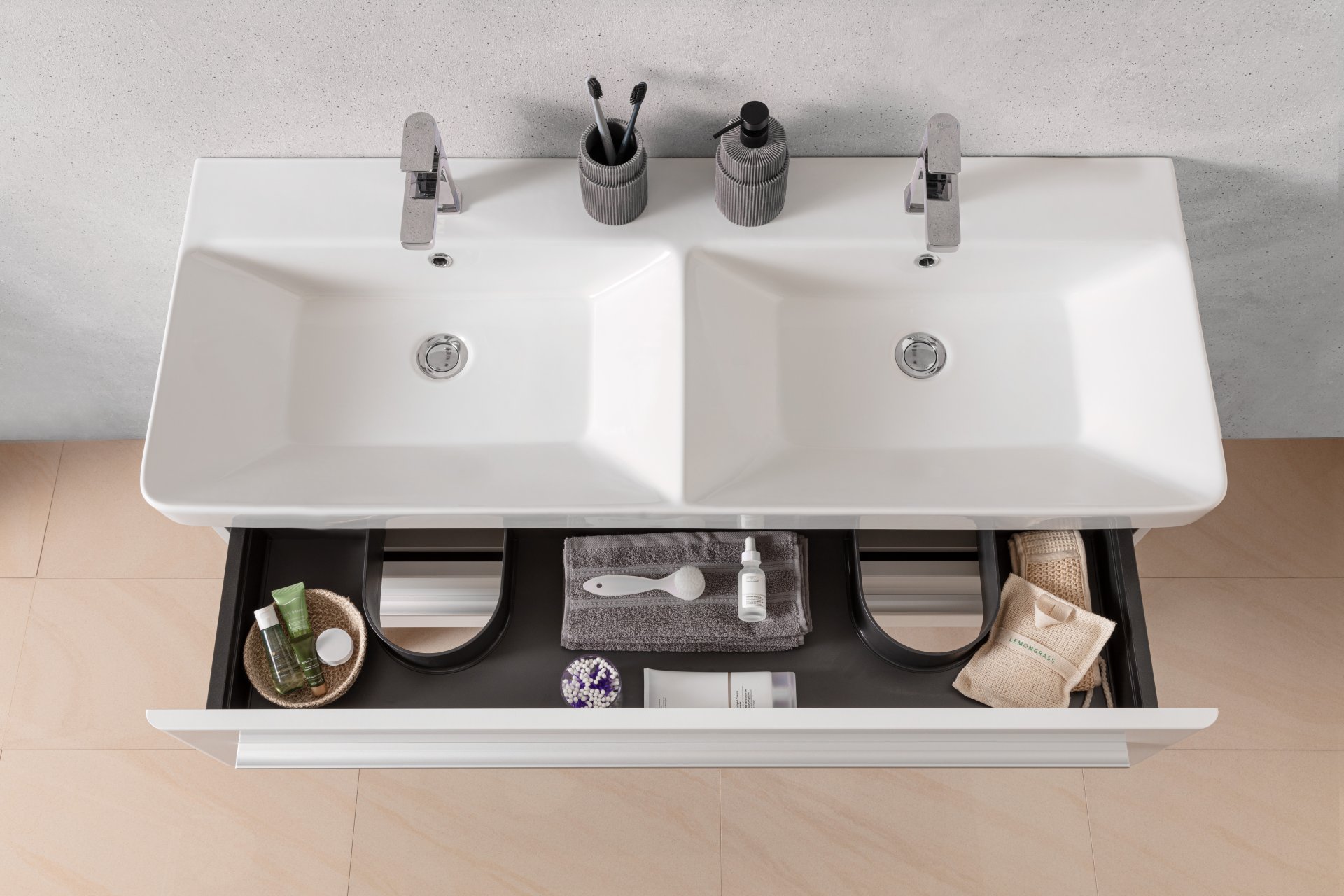 Lanzet K8 Badmöbel Set 2-teilig, Doppel-Waschtisch 120 cm, Dunkelbraun