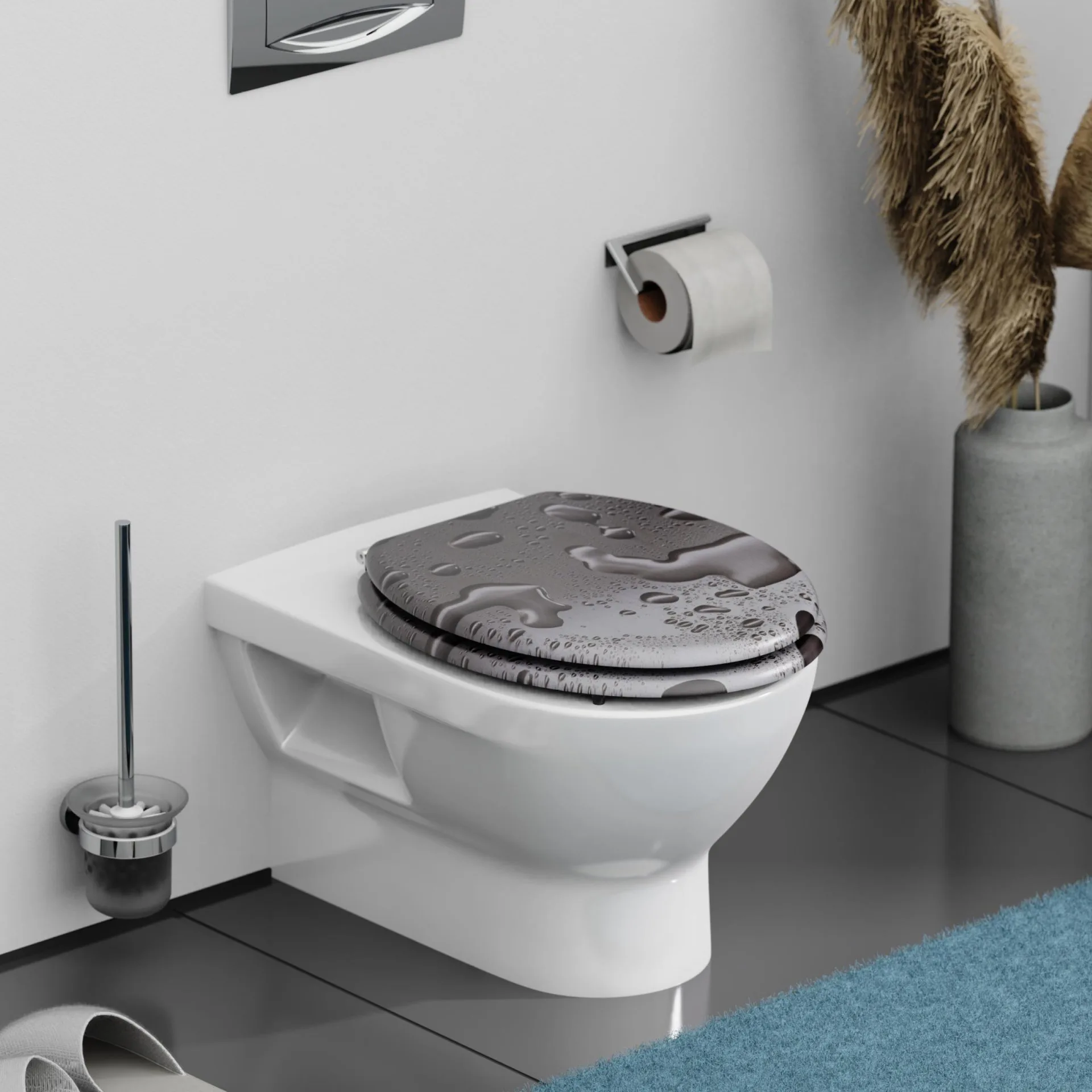 SCHÜTTE GREY STEEL WC-Sitz, Grau, MDF mit Absenkautomatik