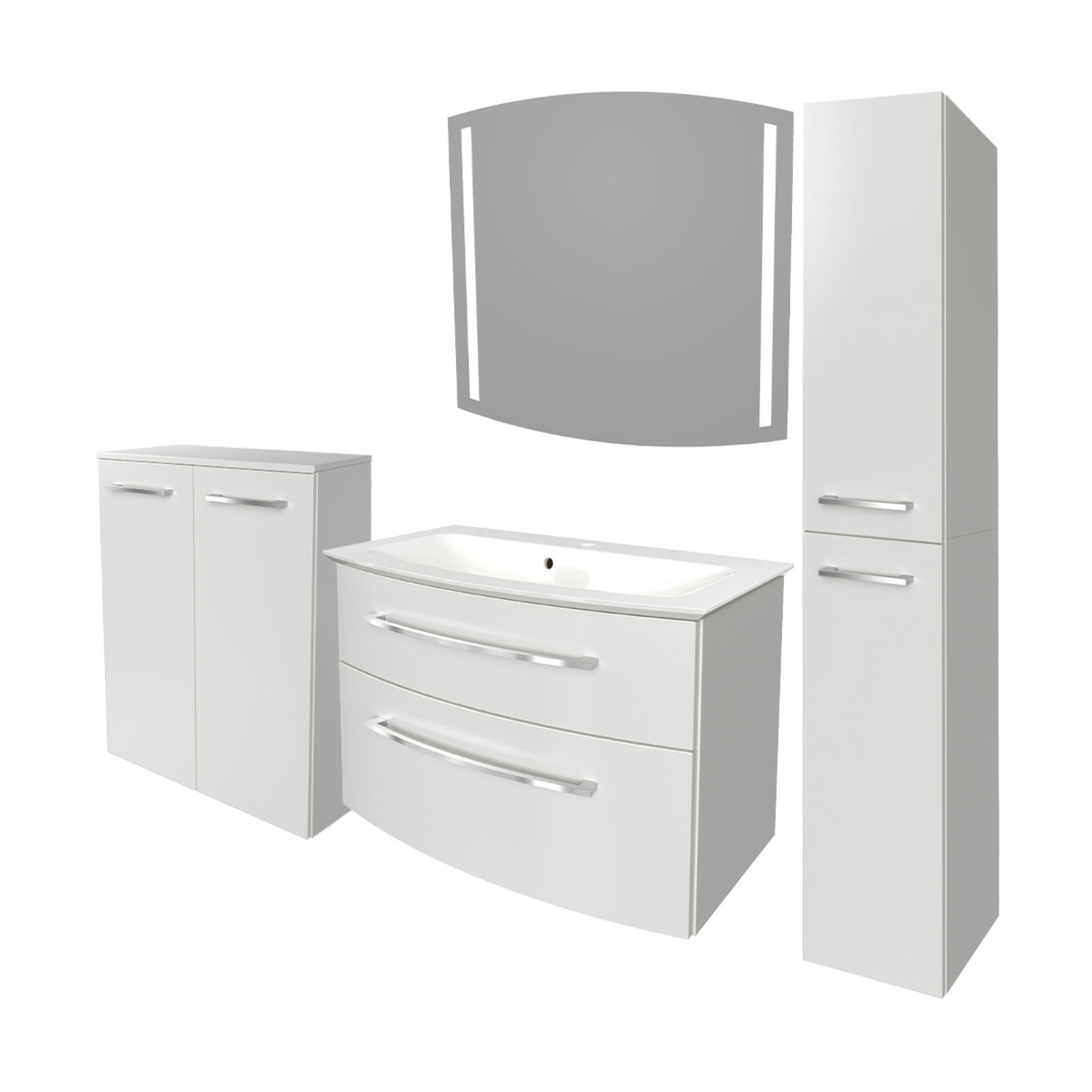 Fackelmann B.STYLE Badmöbel Set 5-teilig, 83 cm, Weiß + Spiegel + 2 Badschränke