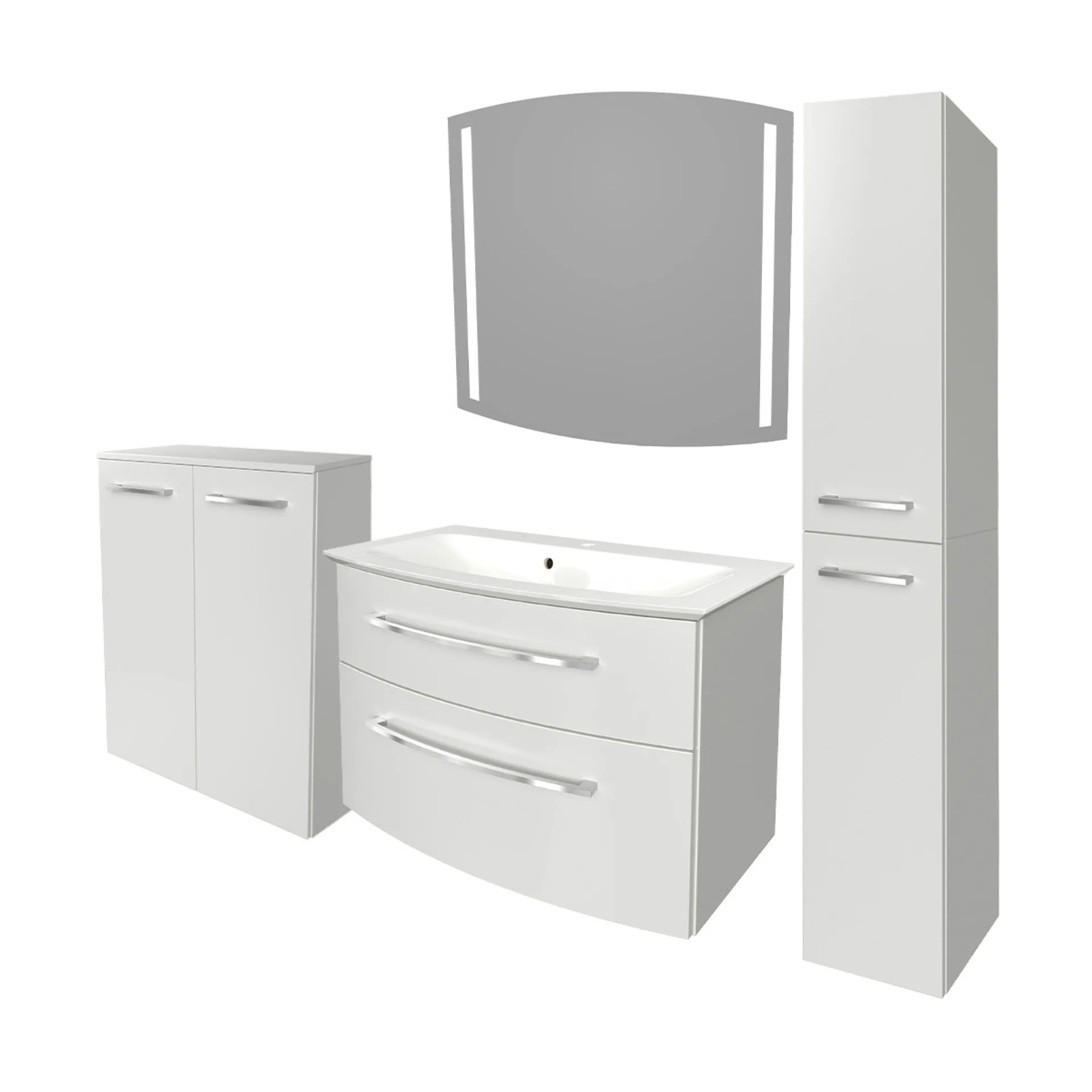 FACKELMANN B.STYLE Badmöbel Set 5-teilig 83 cm breit, Weiß + LED Spiegel + Doppel Midischrank + Hochschrank