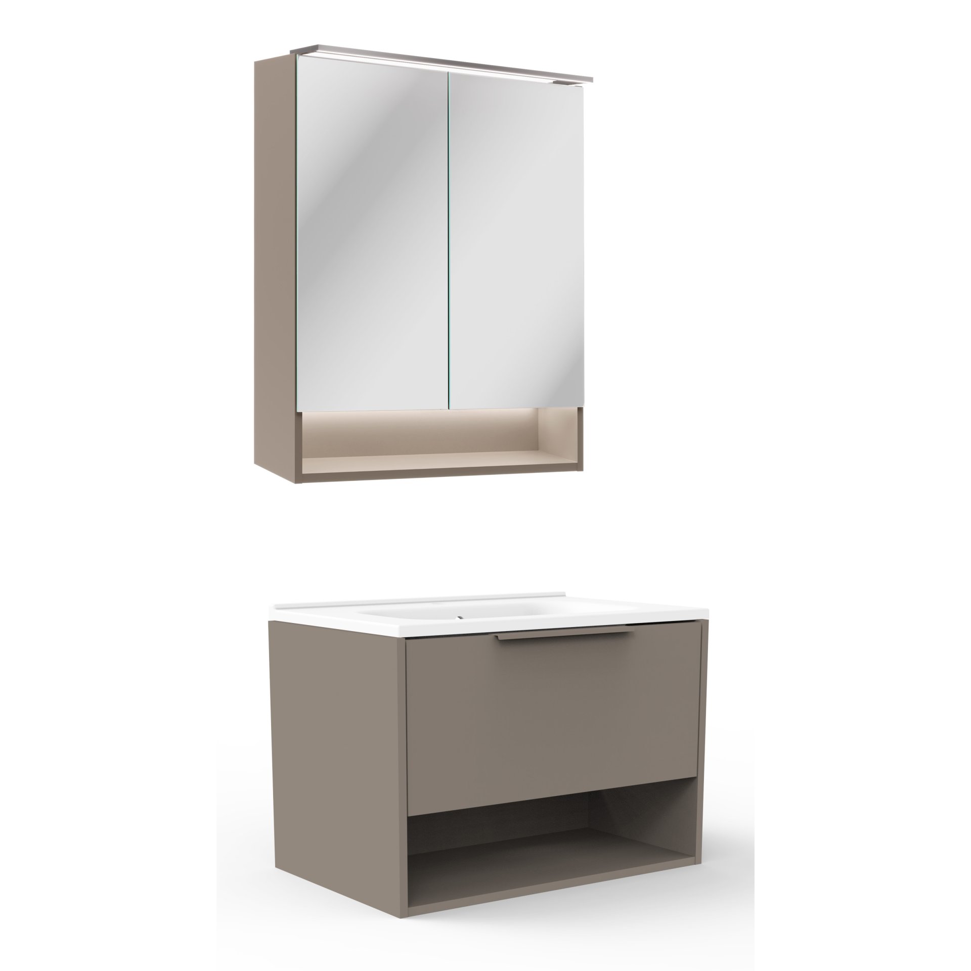 FACKELMANN B.PARIS Waschtisch Set mit Spiegelschrank 70 cm breit, Grau, Waschbecken Gussmarmor Weiß