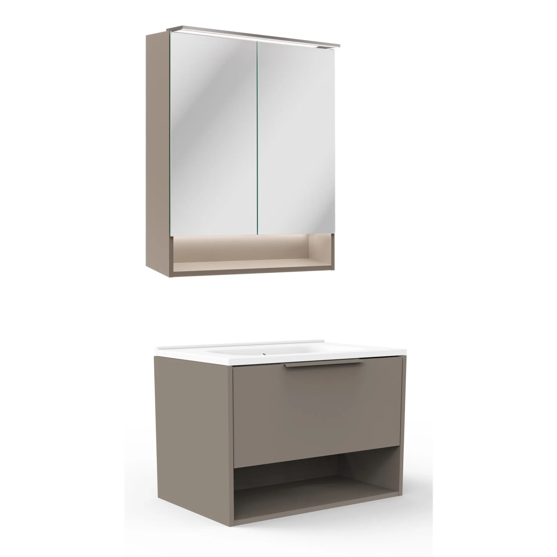 FACKELMANN B.PARIS Waschtisch Set mit Spiegelschrank 70 cm breit, Grau, Waschbecken Gussmarmor Weiß