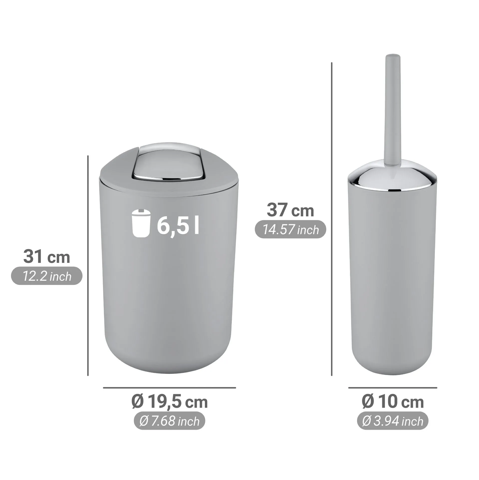 WENKO BRASIL Accessoire Set, Grau, Zahnputzbecher, Seifenspender, WC-Garnitur, Kosmetikeimer