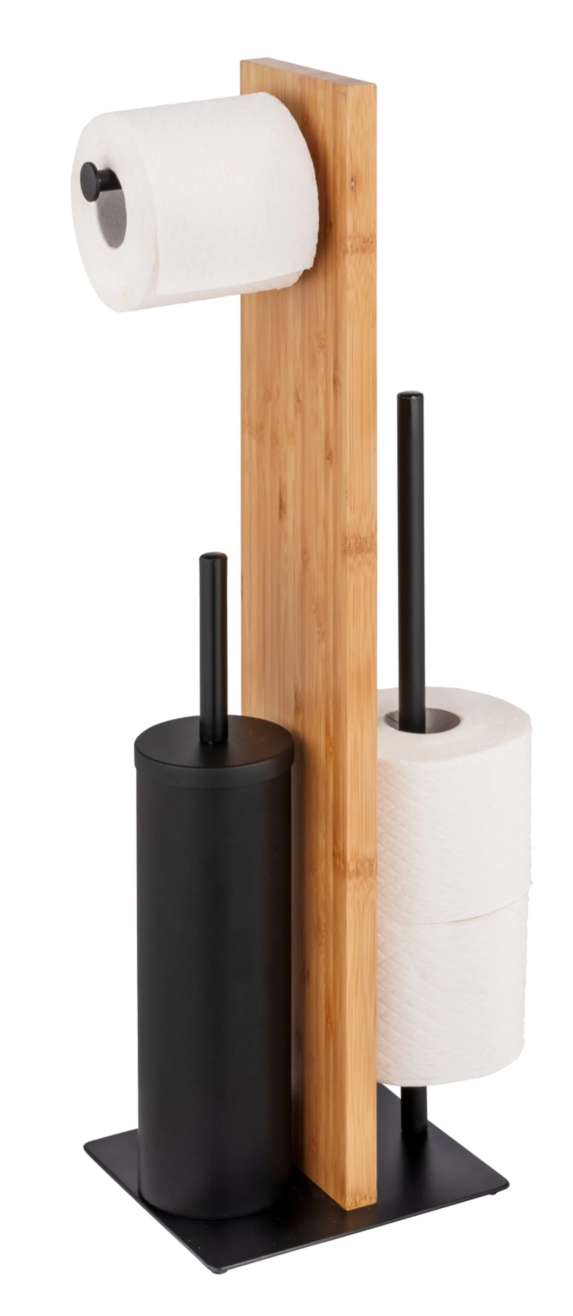 WENKO LESINA WC-Garnitur, Braun/Schwarz, mit Toilettenpapierhalter und Bevorrater, aus Bambus, stehend