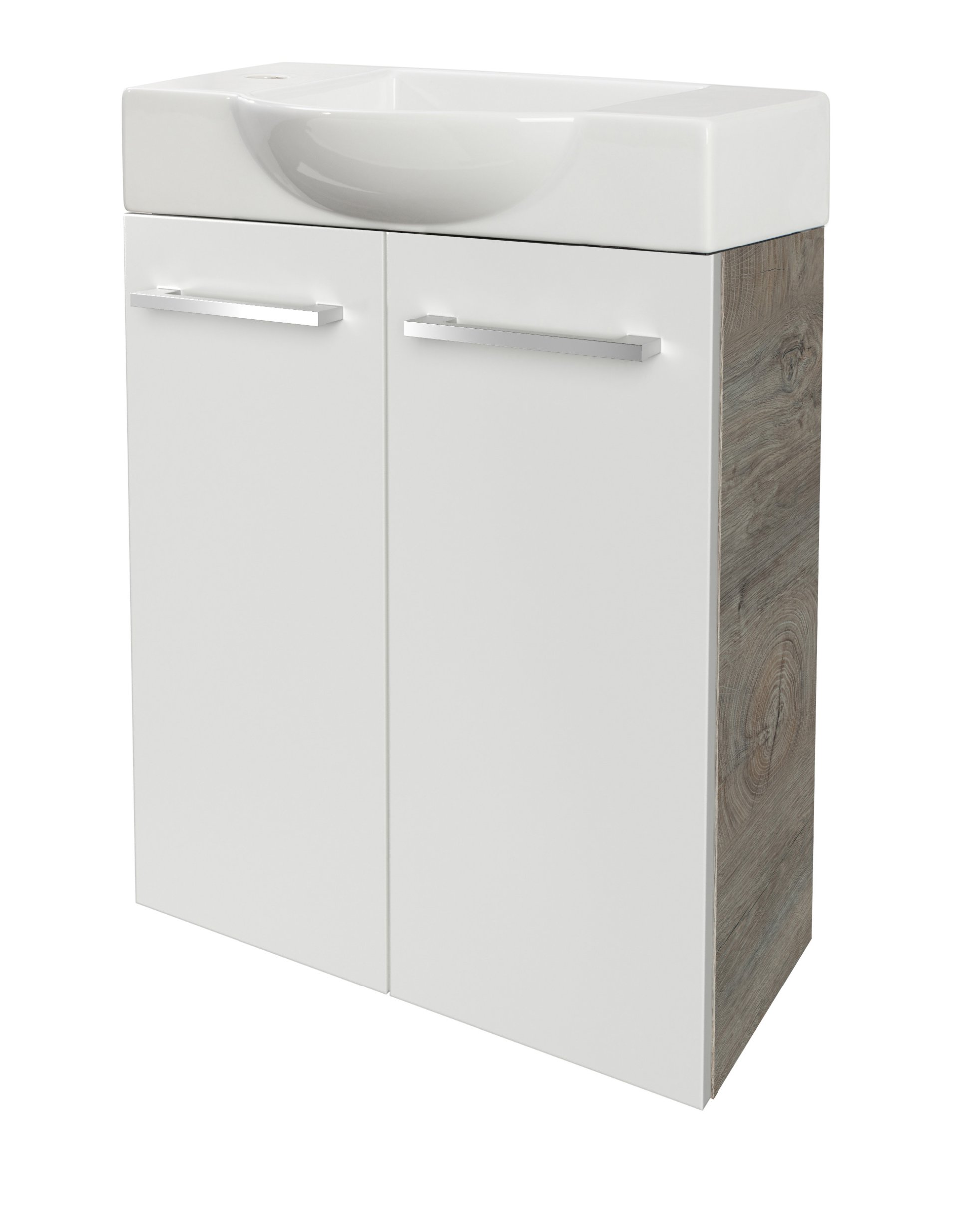 Fackelmann SBC STANFORD Gäste WC Set 2-teilig 55cm, Braun hell/Weiß, Keramik Hahnloch links