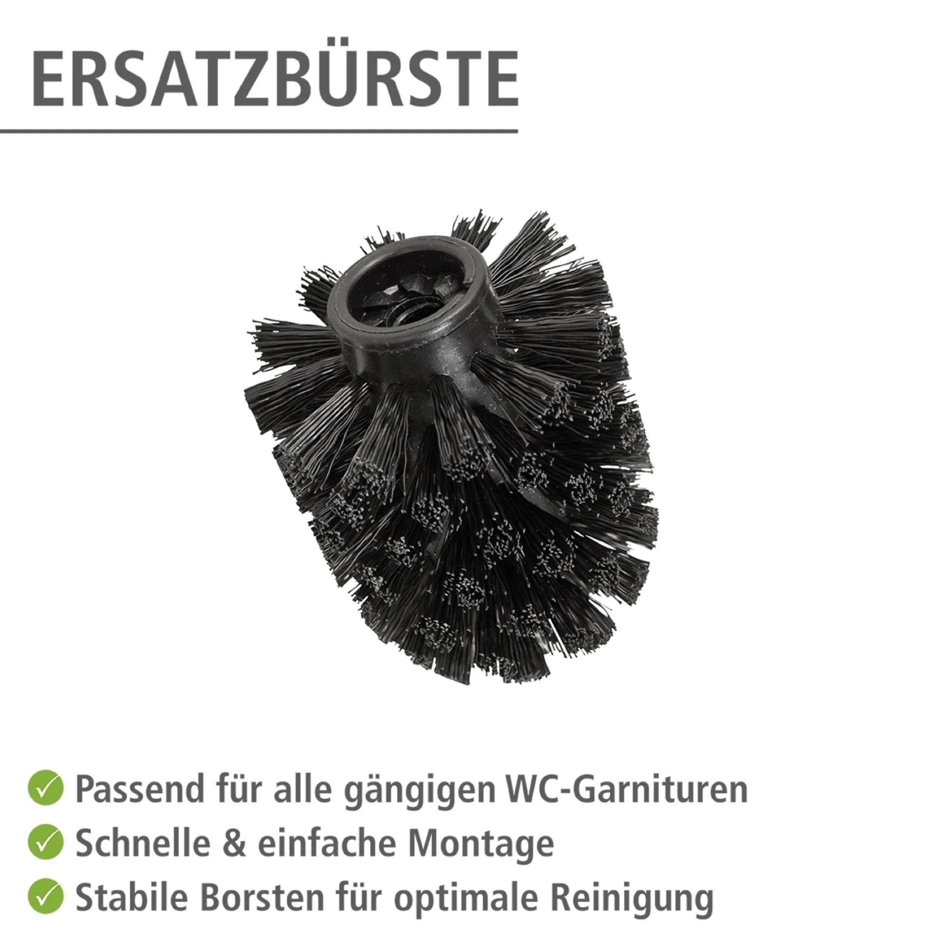 WENKO Ersatzbürstenkopf Ø 8 cm, 10er Set, Schwarz, Kunststoff