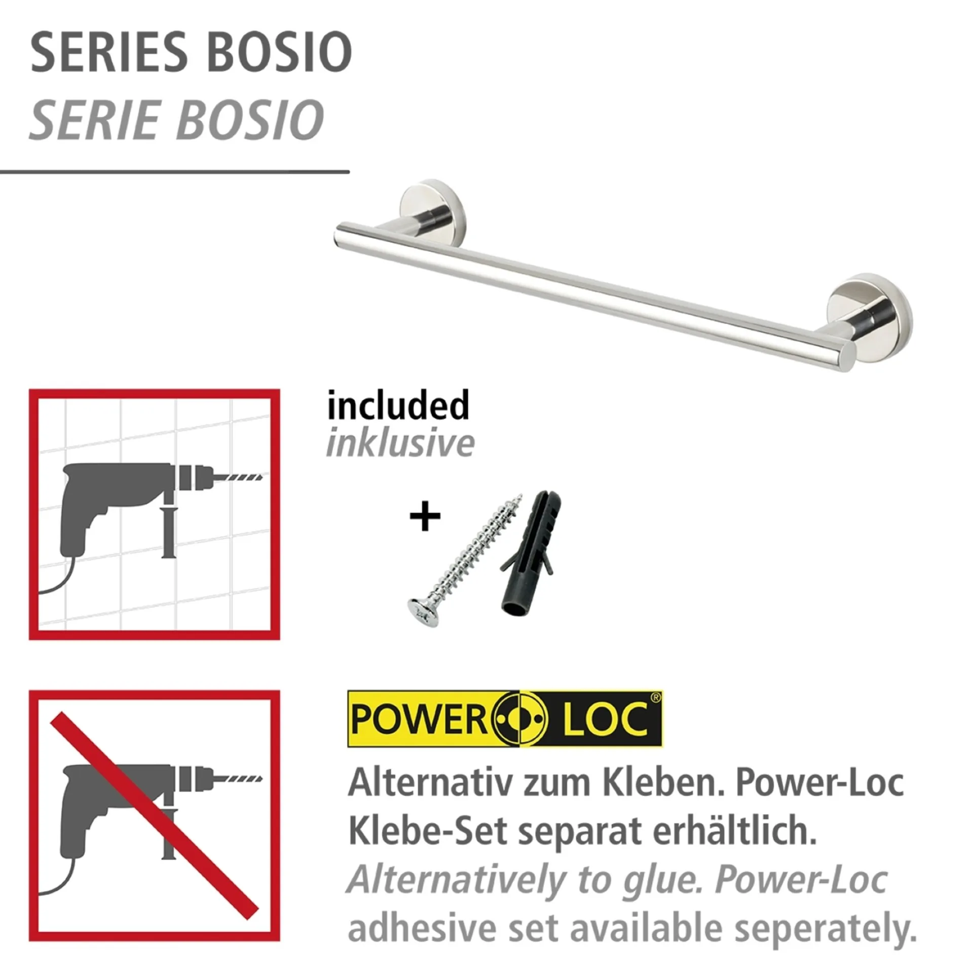 WENKO BOSIO Handtuchhalter 40 cm breit, Chrom glänzend