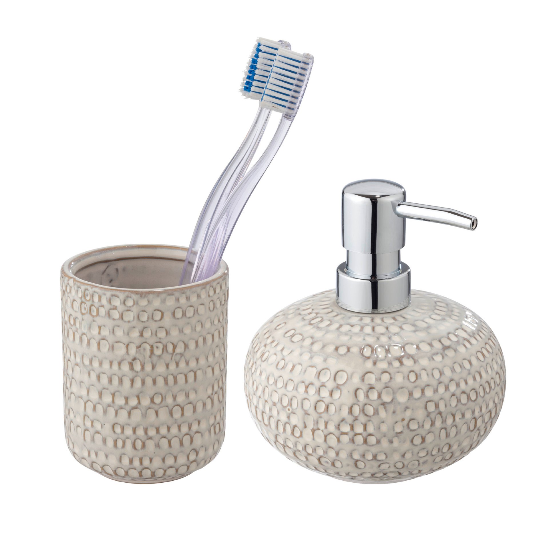 WENKO PERGOLE Accessoire Set, Beige, Zahnputzbecher, Seifenspender, Keramik