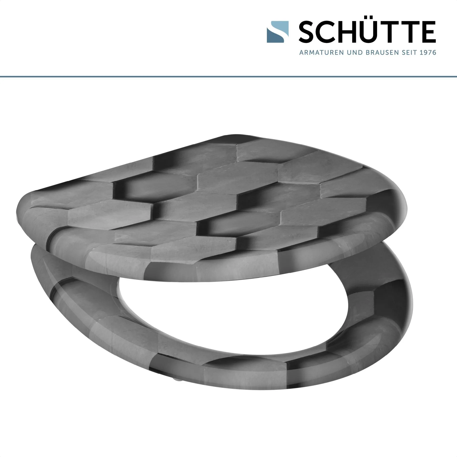SCHÜTTE GREY HEXAGONS WC-Sitz, Kunststoff, mit Absenkautomatik und Schnellverschluss