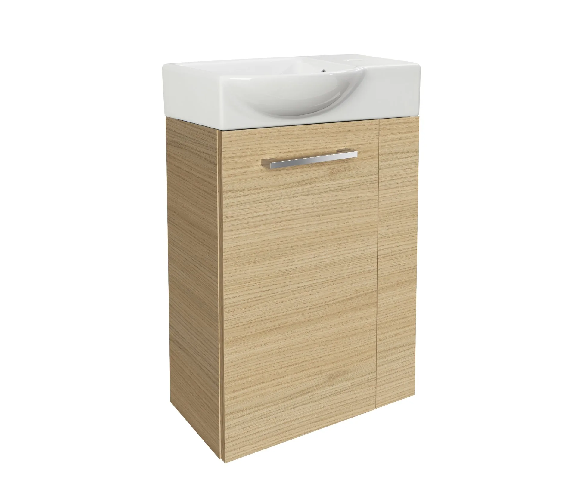 FACKELMANN SBC B.STYLE Gäste WC Waschtisch Set 45 cm breit, Braun, Waschbecken Keramik Weiß, Türanschlag links